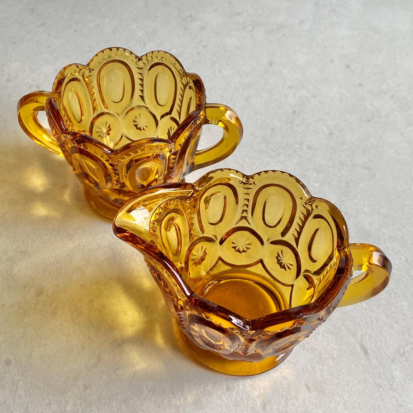 Vintage L.E. Smith Heritage Amber Moon and Stars Sugar and Creamer Set