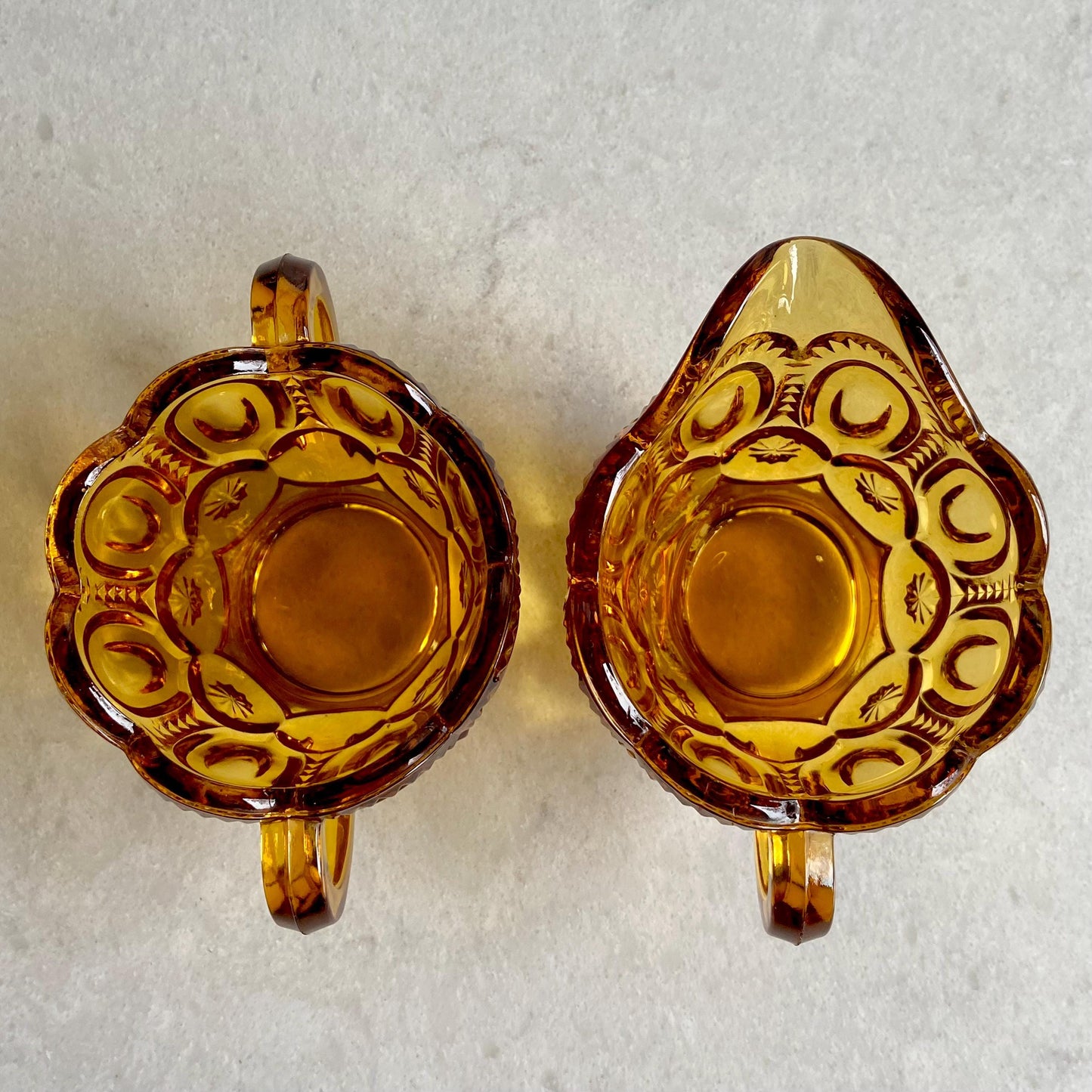 Vintage L.E. Smith Heritage Amber Moon and Stars Sugar and Creamer Set