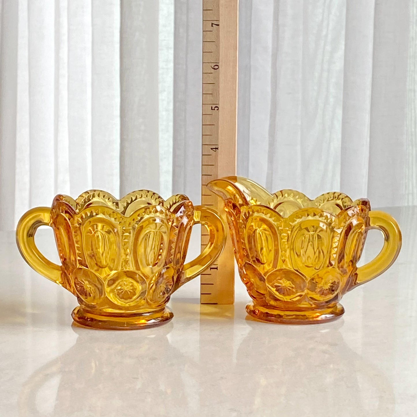 Vintage L.E. Smith Heritage Amber Moon and Stars Sugar and Creamer Set