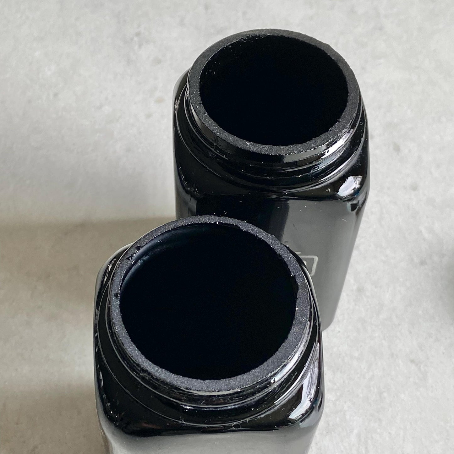 Vintage McKee Glass Black Boxed Text Salt and Pepper Shakers