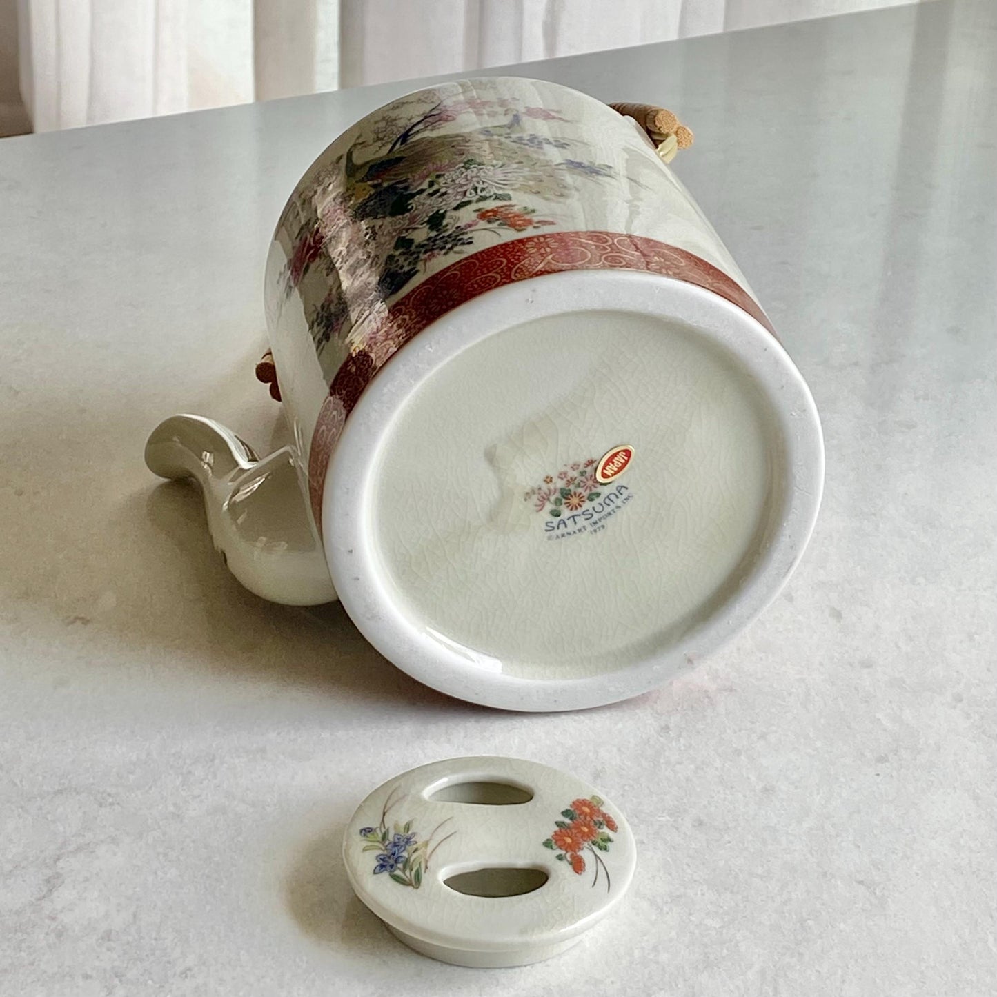 Vintage Satsuma Tea Set including Pot with lid, 4 Cups, and Tea Box with lid