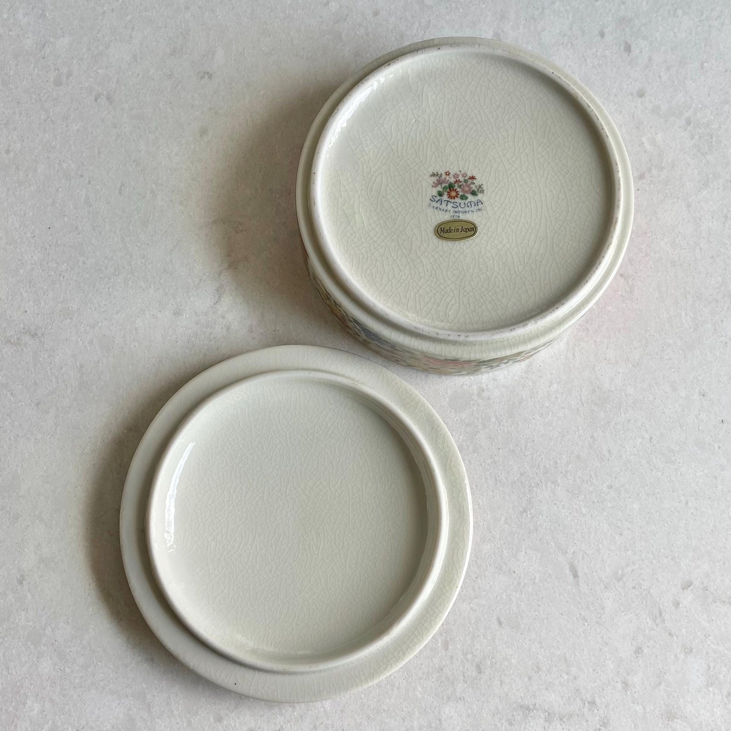 Vintage Satsuma Tea Set including Pot with lid, 4 Cups, and Tea Box with lid