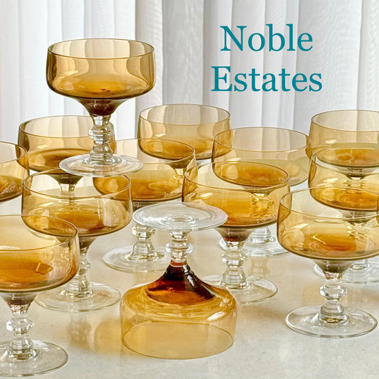 Vintage Sasaki Amber Disc Stem Glasses - 15 Available