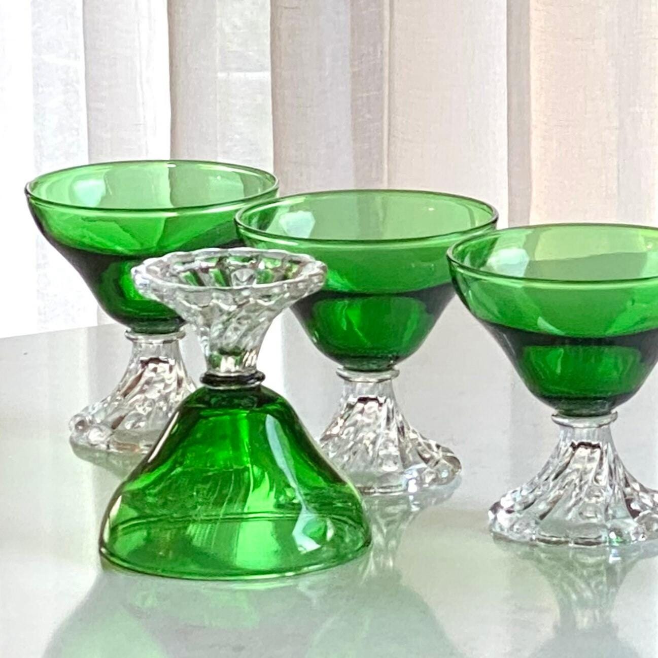 Vintage Anchor Hocking Burple Green Bubble Foot Glasses - Set of 4
