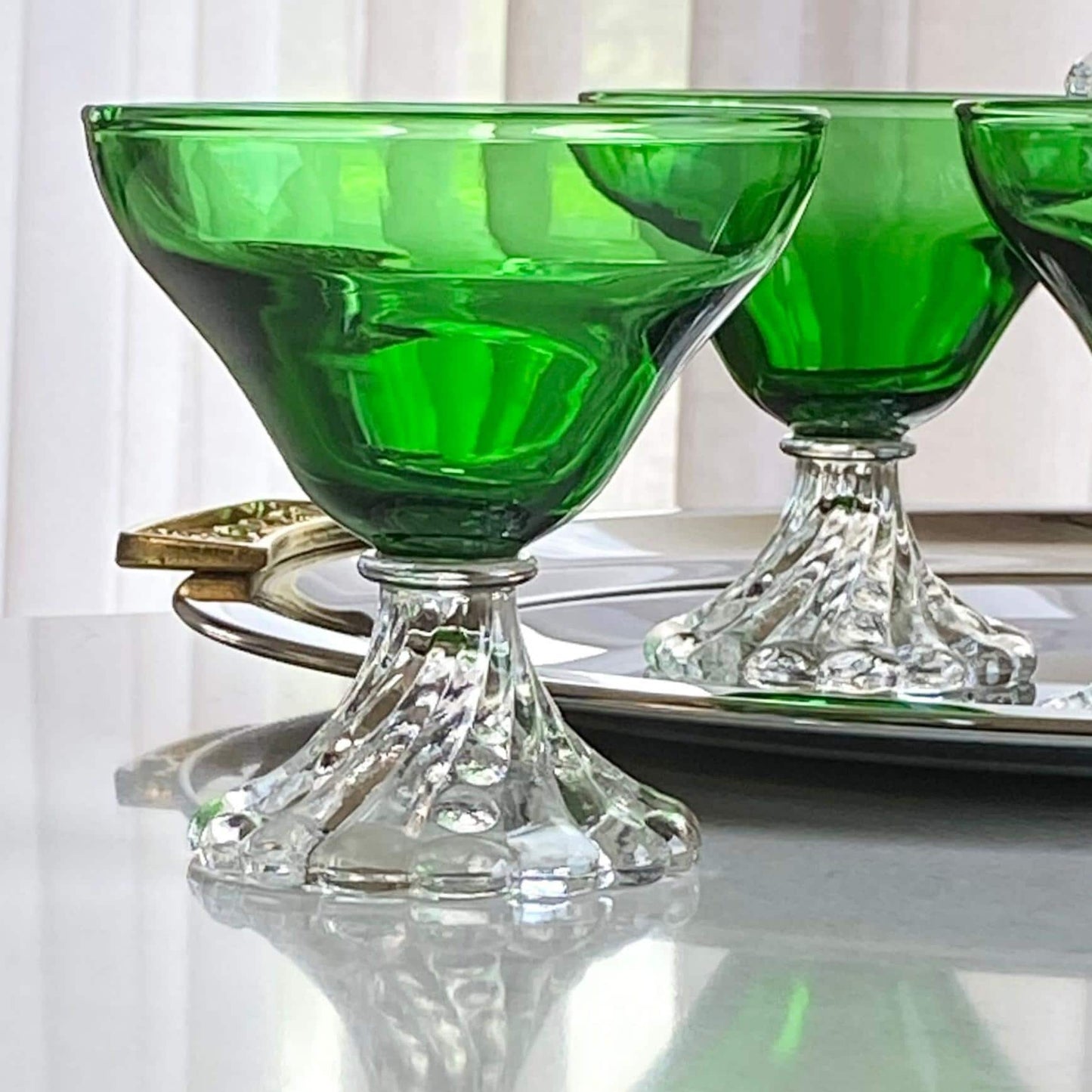 Vintage Anchor Hocking Burple Green Bubble Foot Glasses - Set of 4