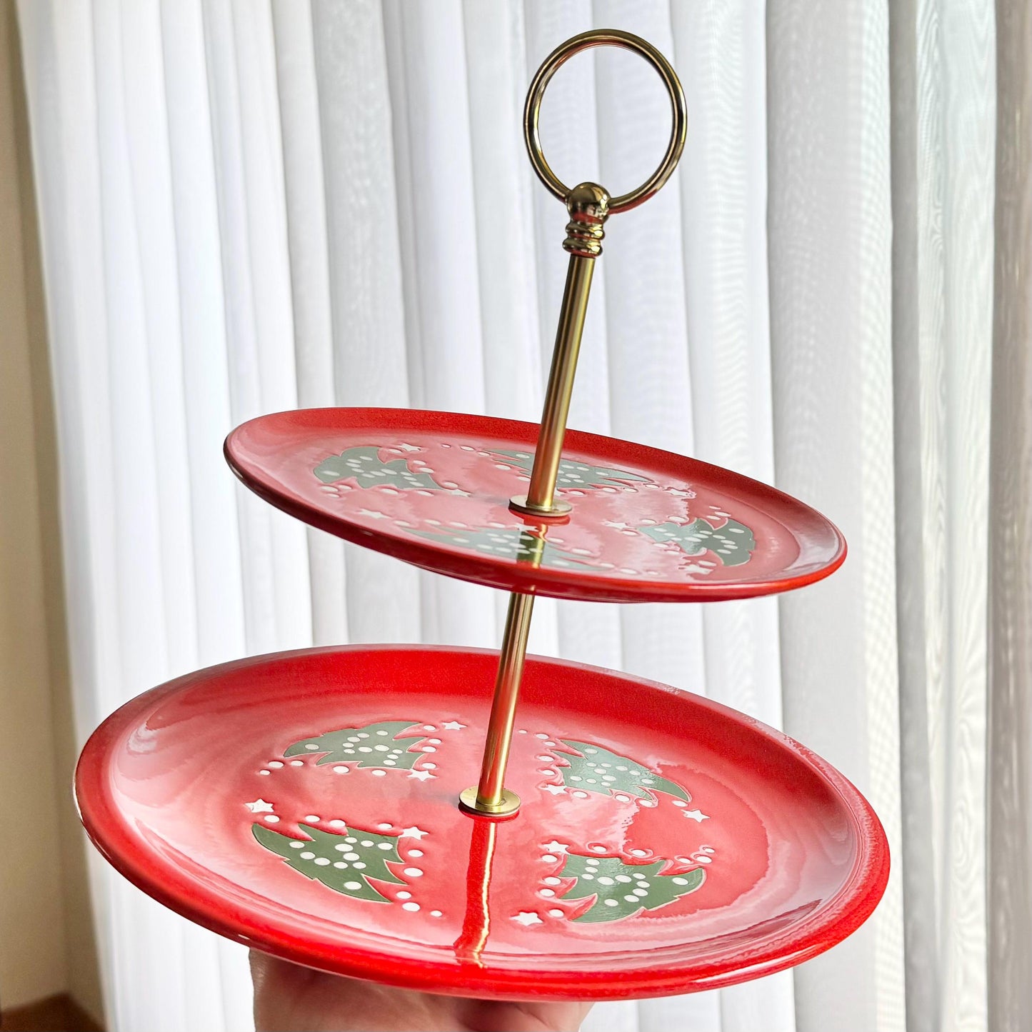 Vintage Waechtersbach Red Christmas Tree Two-Tier Tidbit Tray