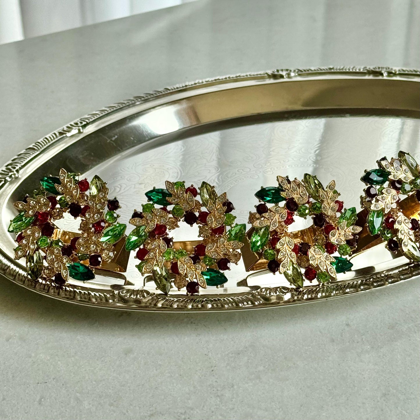 Vintage Kim Seybert Holiday Wreath Jeweled Napkin Rings - Set of 4