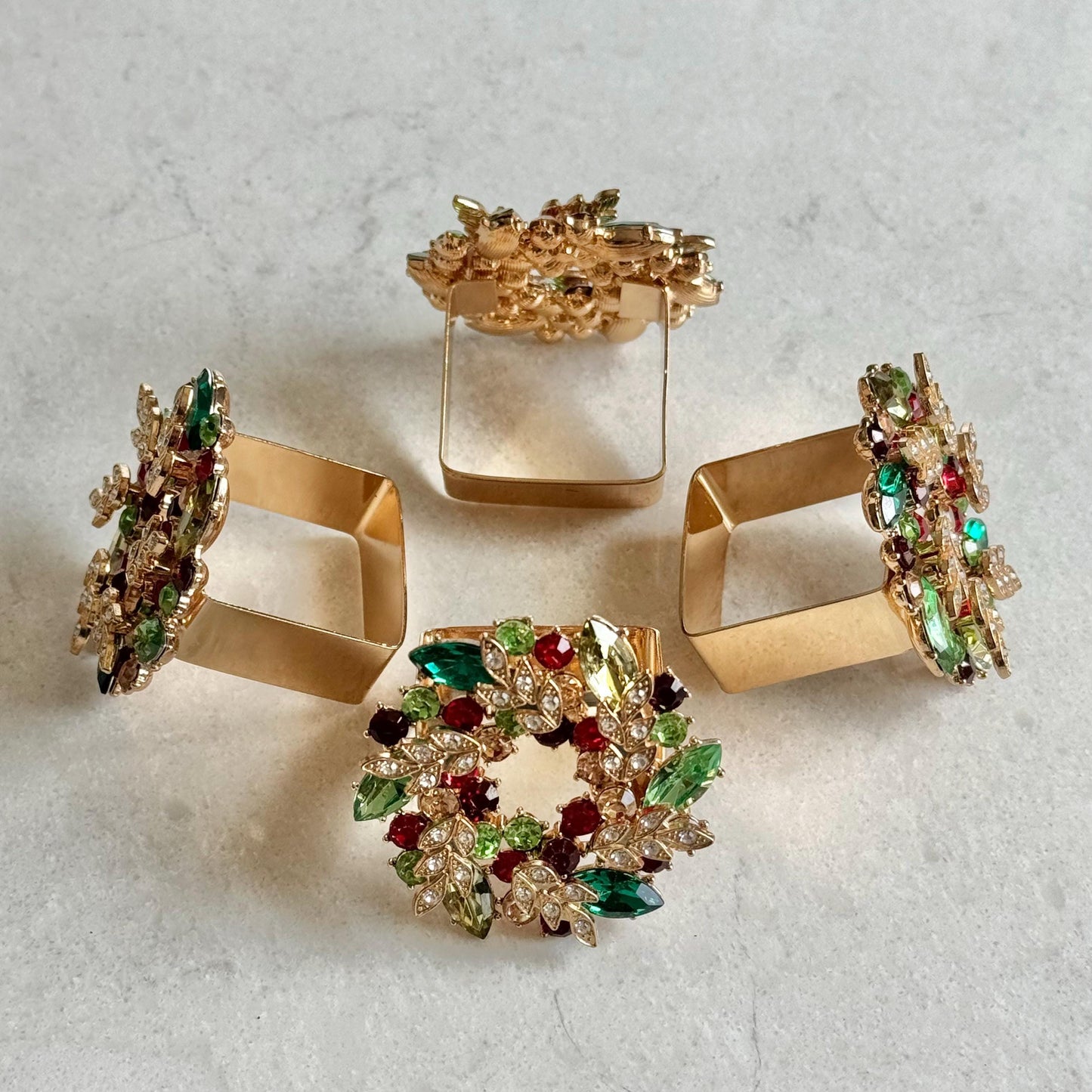 Vintage Kim Seybert Holiday Wreath Jeweled Napkin Rings - Set of 4