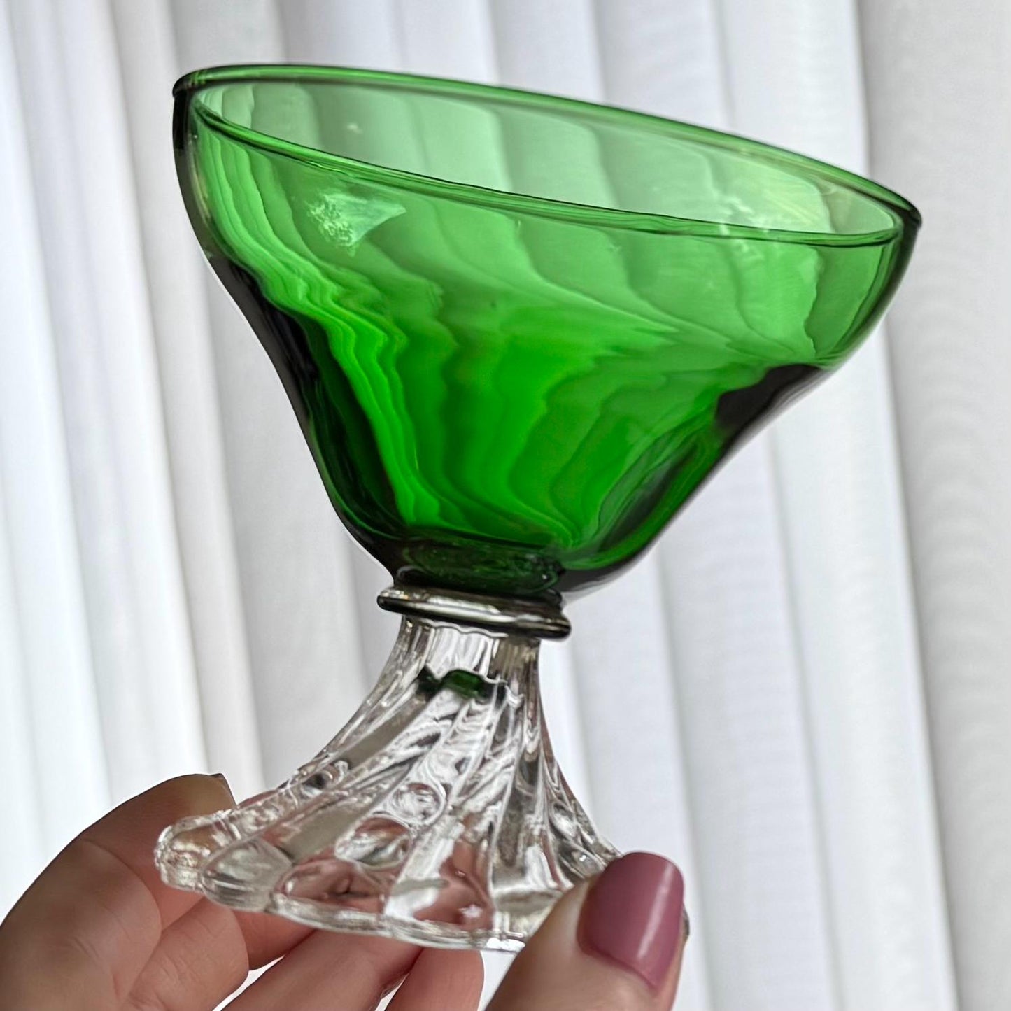 Vintage Anchor Hocking Burple Green Bubble Foot Glasses - Set of 4