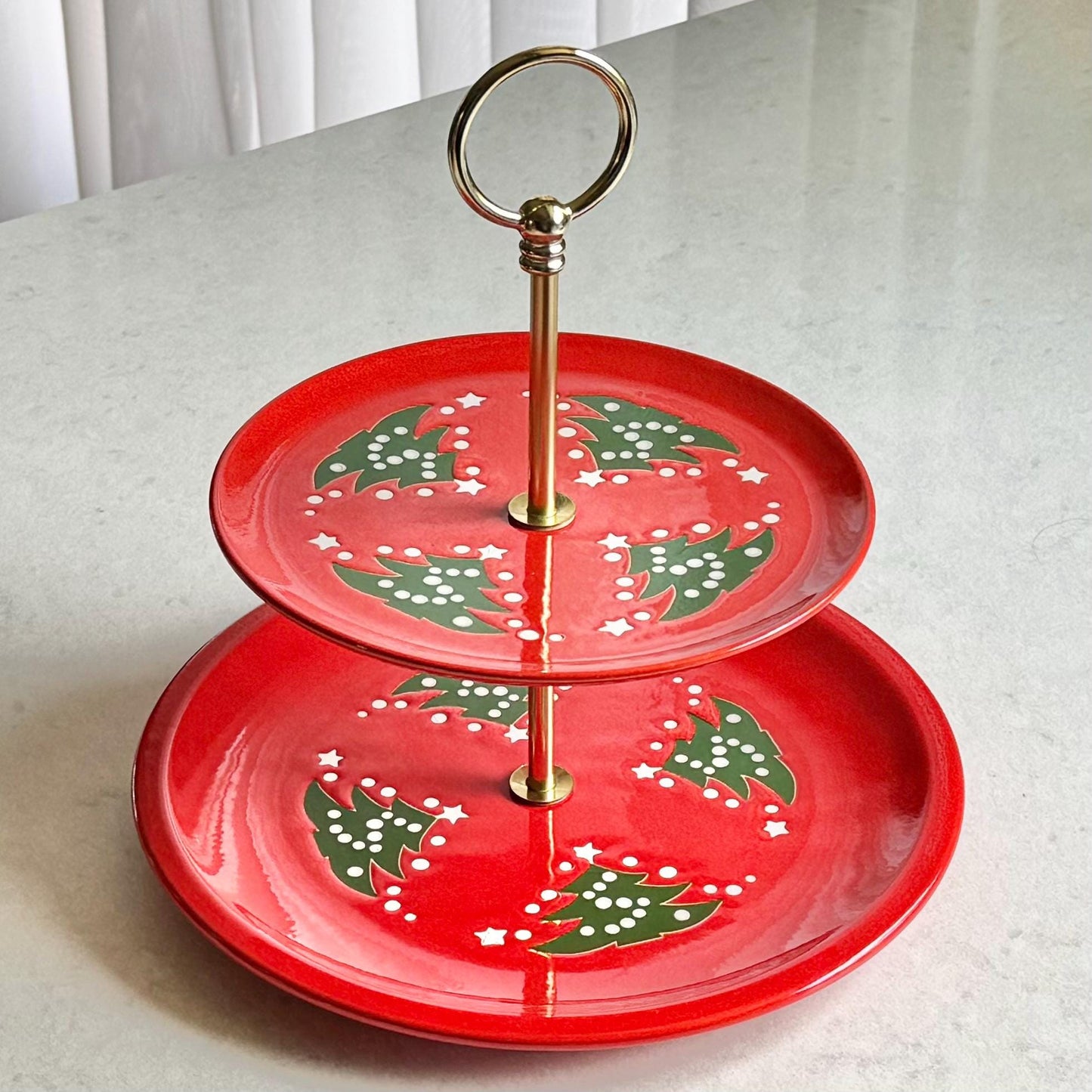 Vintage Waechtersbach Red Christmas Tree Two-Tier Tidbit Tray