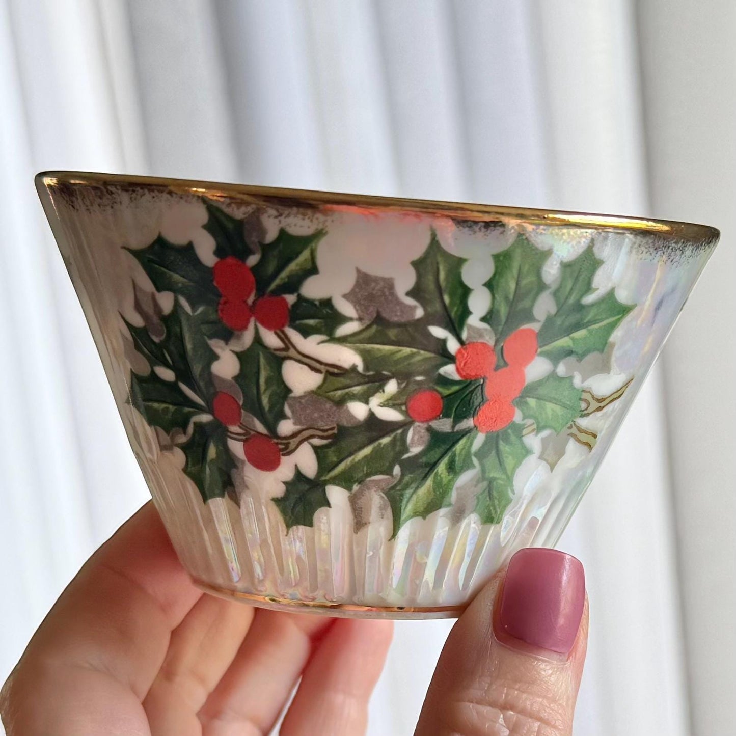 Vintage Ucagco Lusterware Creamer and Open Sugar Set (December / Holly from the Flower of the Month Club)