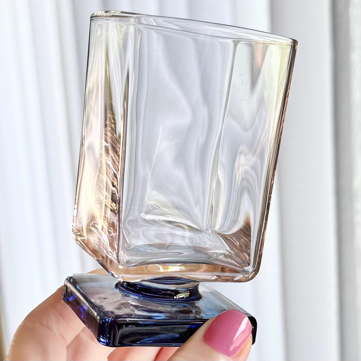 Vintage DiSaronno Pink and Blue Square Glasses - Set of 4