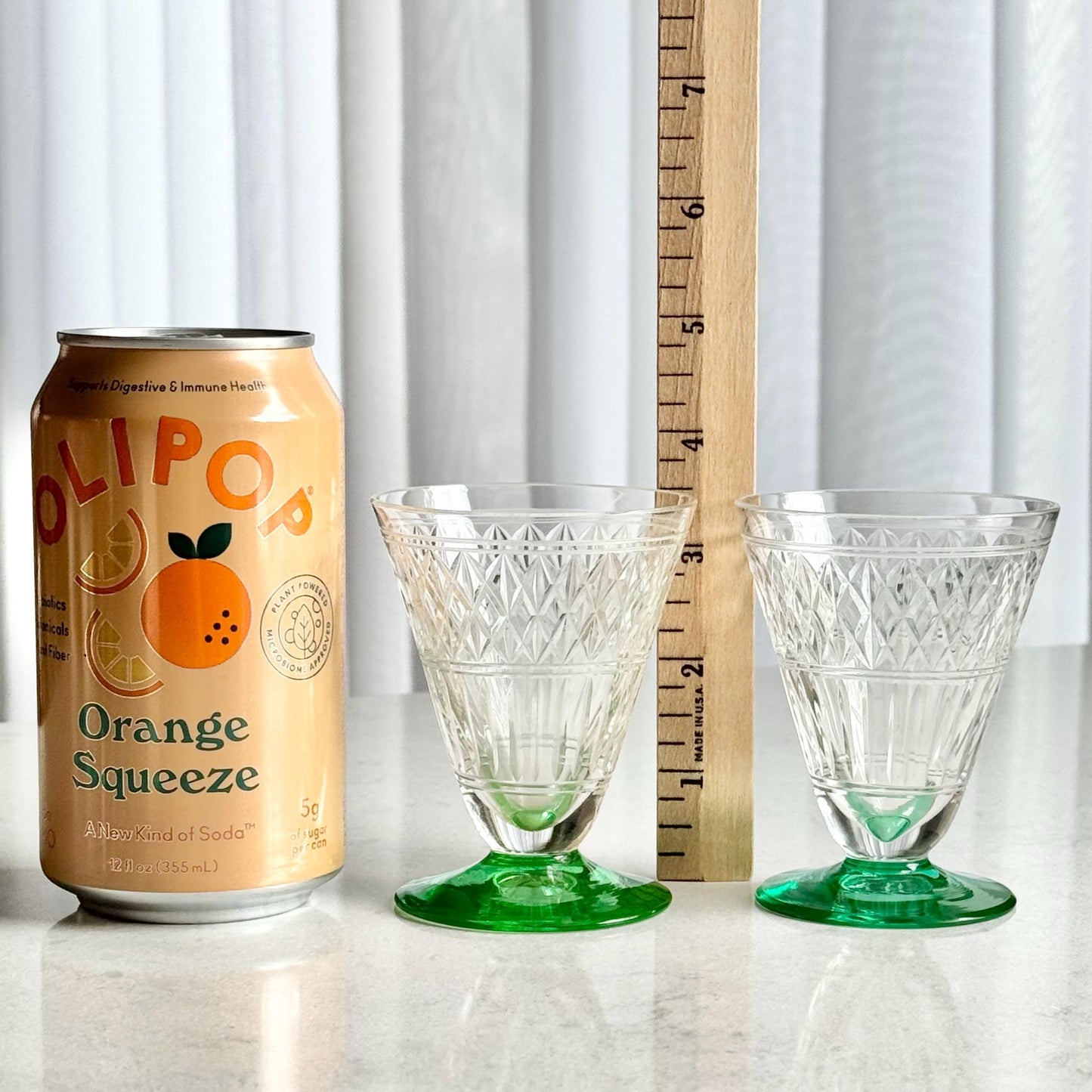 Vintage Green Uranium Footed Glasses - Set of 2