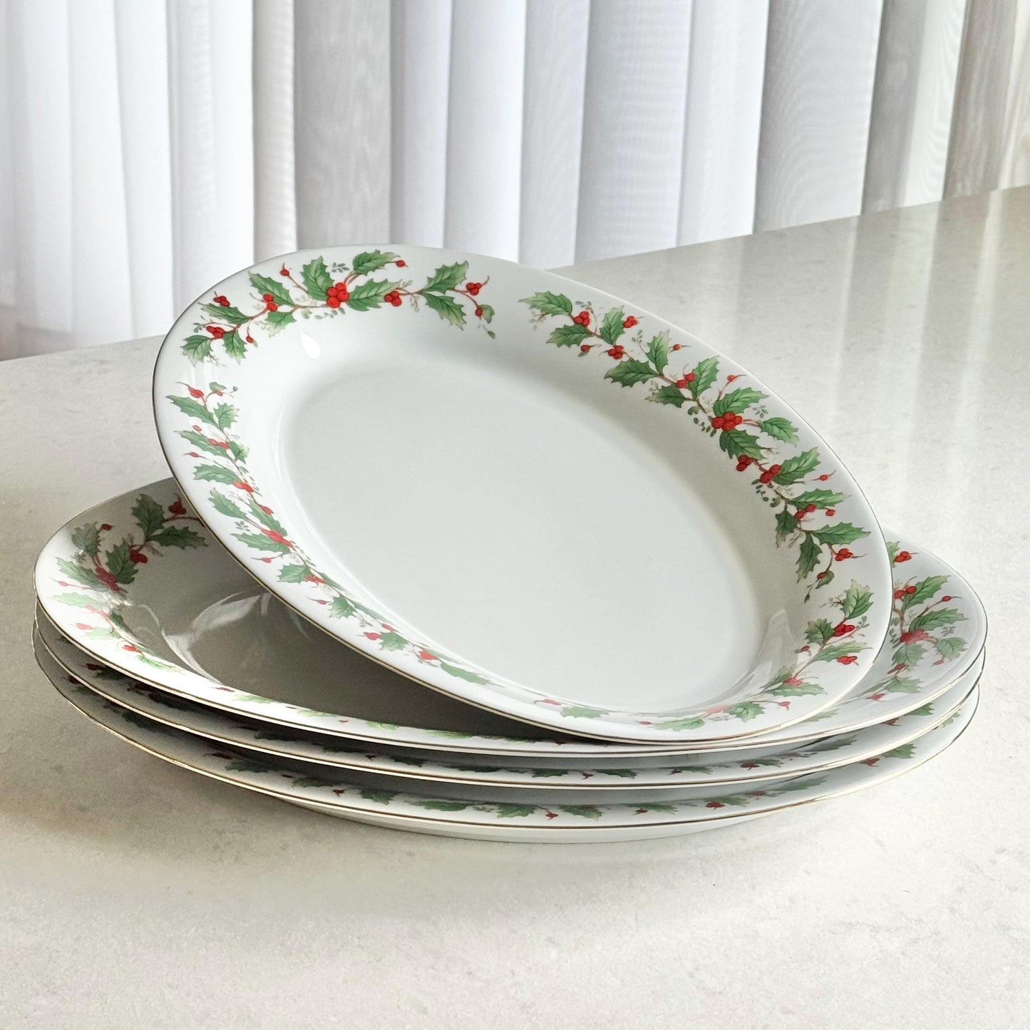 Vintage China Pearl Noel Oval Serving Platters - 4 Available
