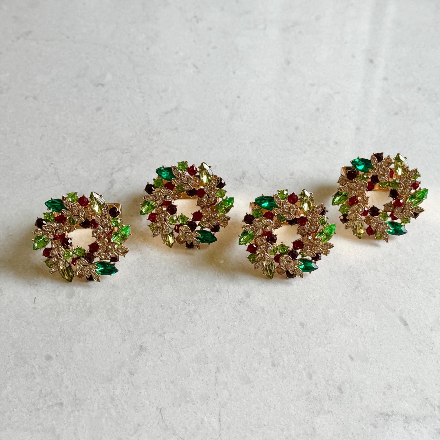 Vintage Kim Seybert Holiday Wreath Jeweled Napkin Rings - Set of 4