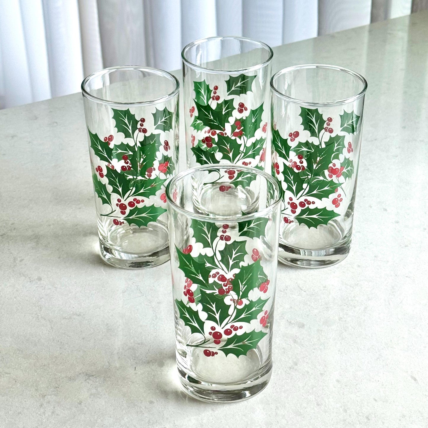 Vintage Indiana Glass 12 Ounce Holly Tumblers - Set of 4