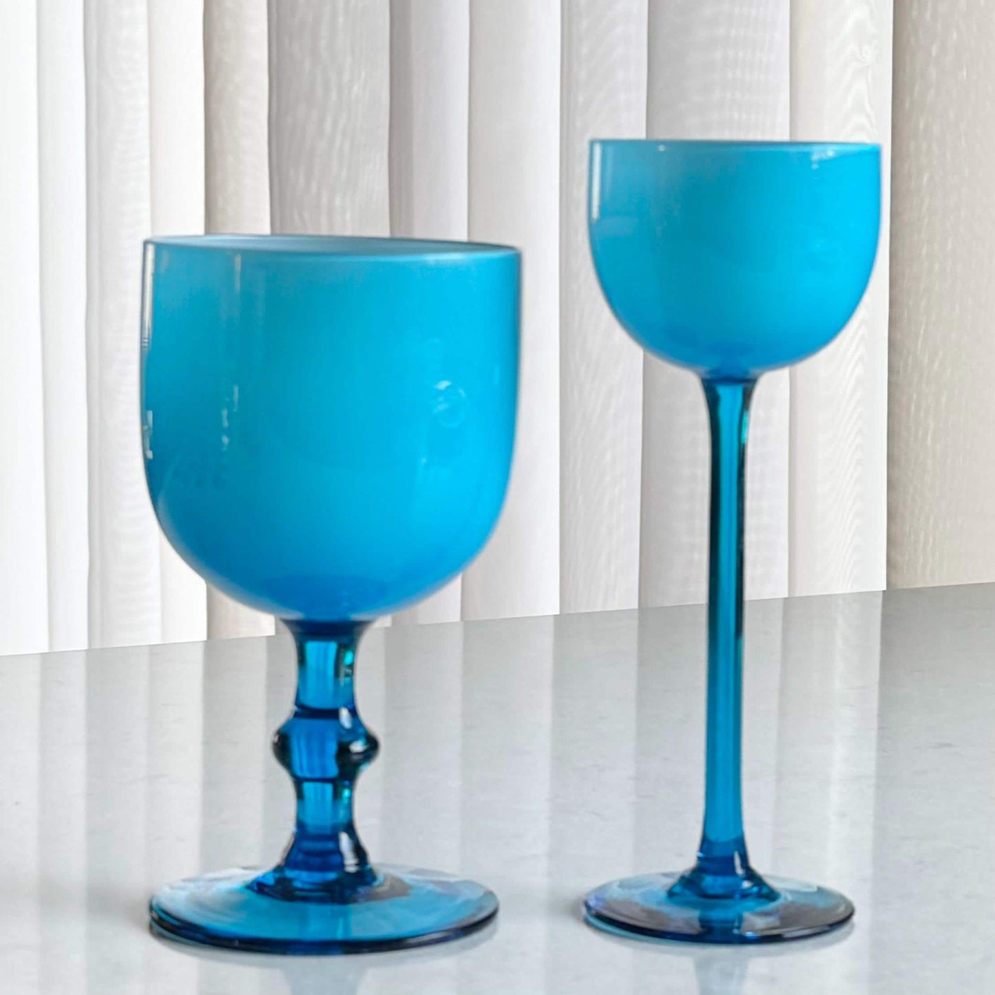Vintage Carlo Moretti Crysta Blue Cased Glasses - Set of 9 Goblets