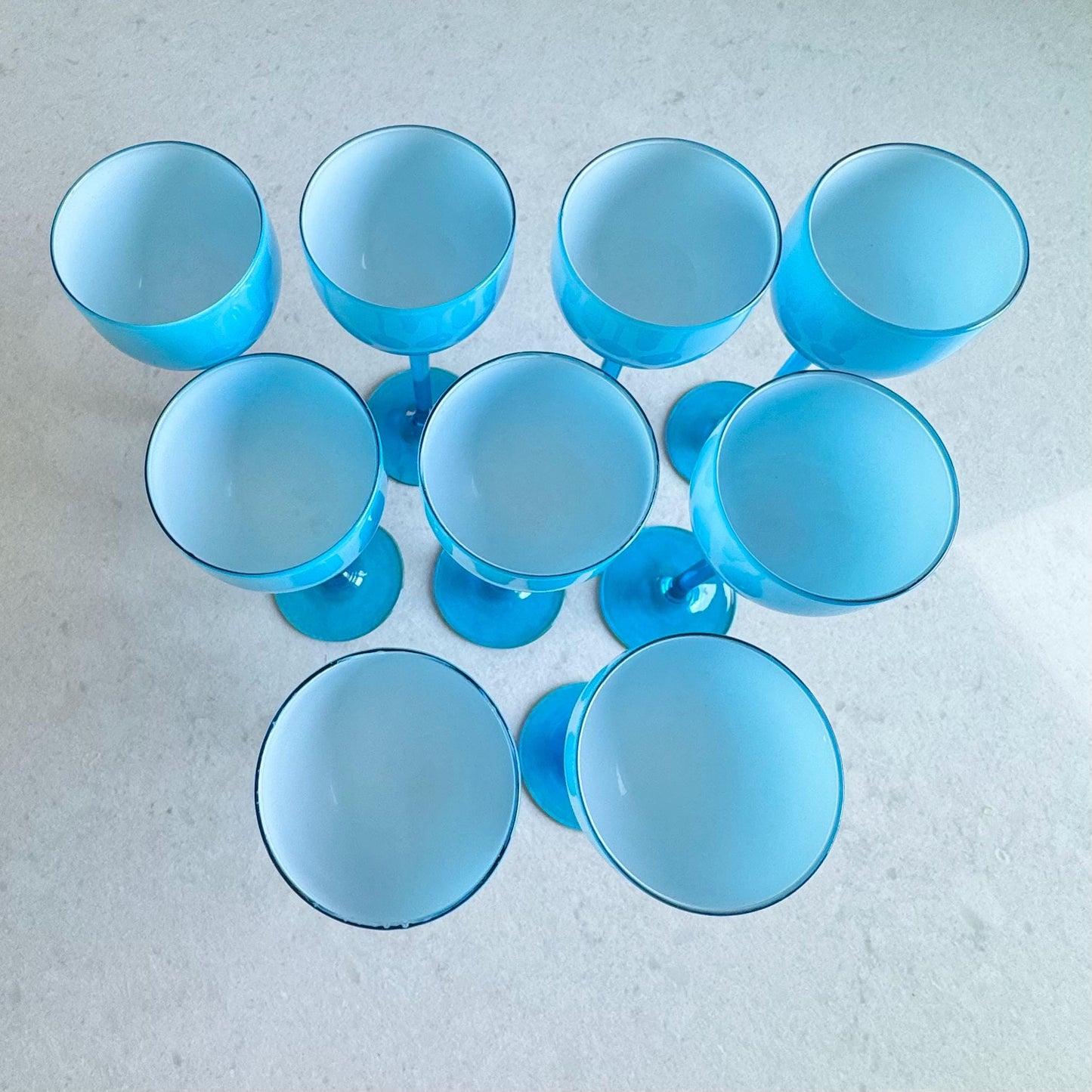 Vintage Carlo Moretti Crysta Blue Cased Glasses - Set of 9