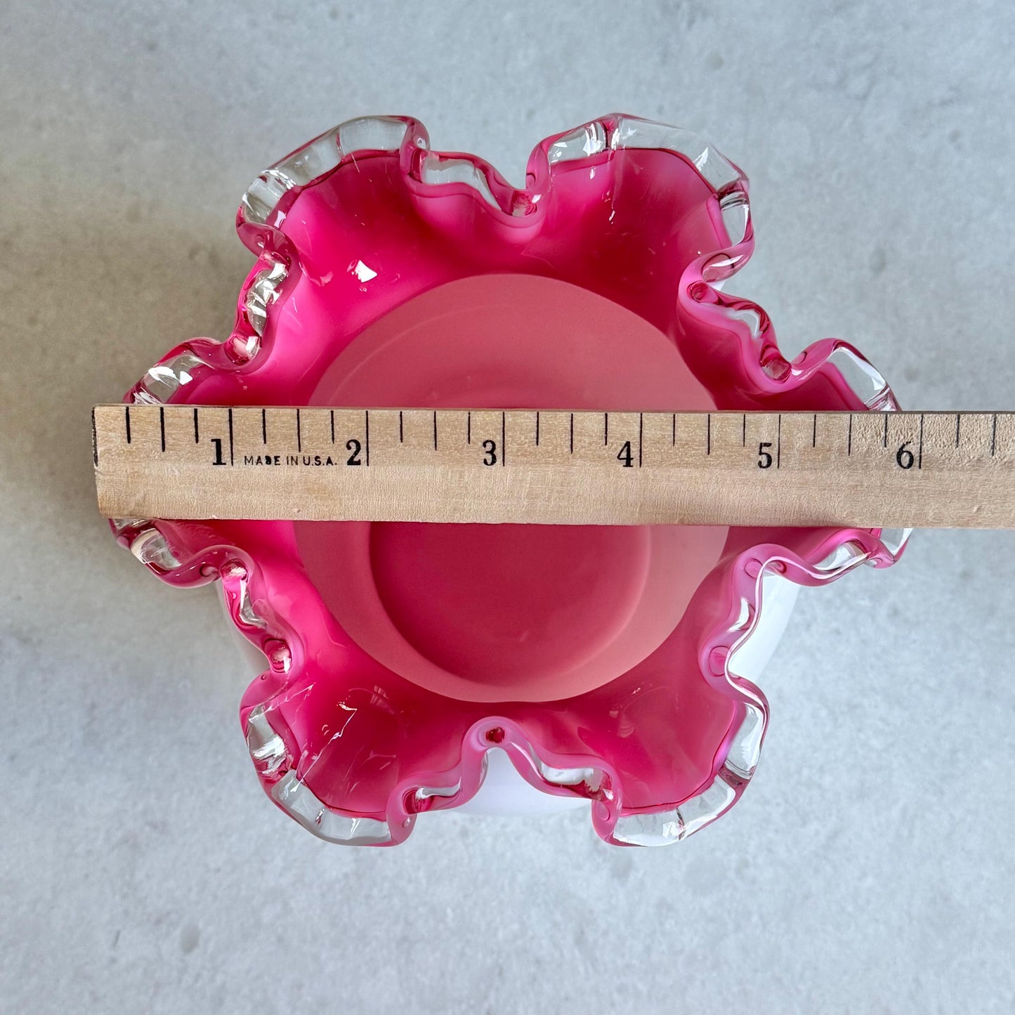 Vintage Fenton Silver Crest Rose Pink Ruffled Vase