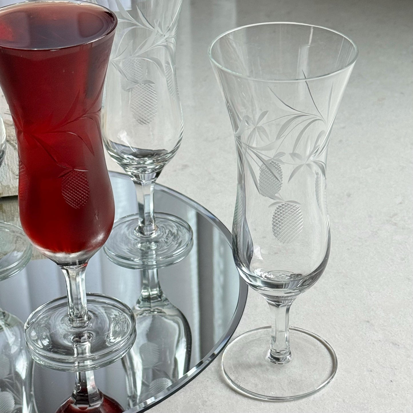 Vintage Pineapple Etched Glasses - Set of 7