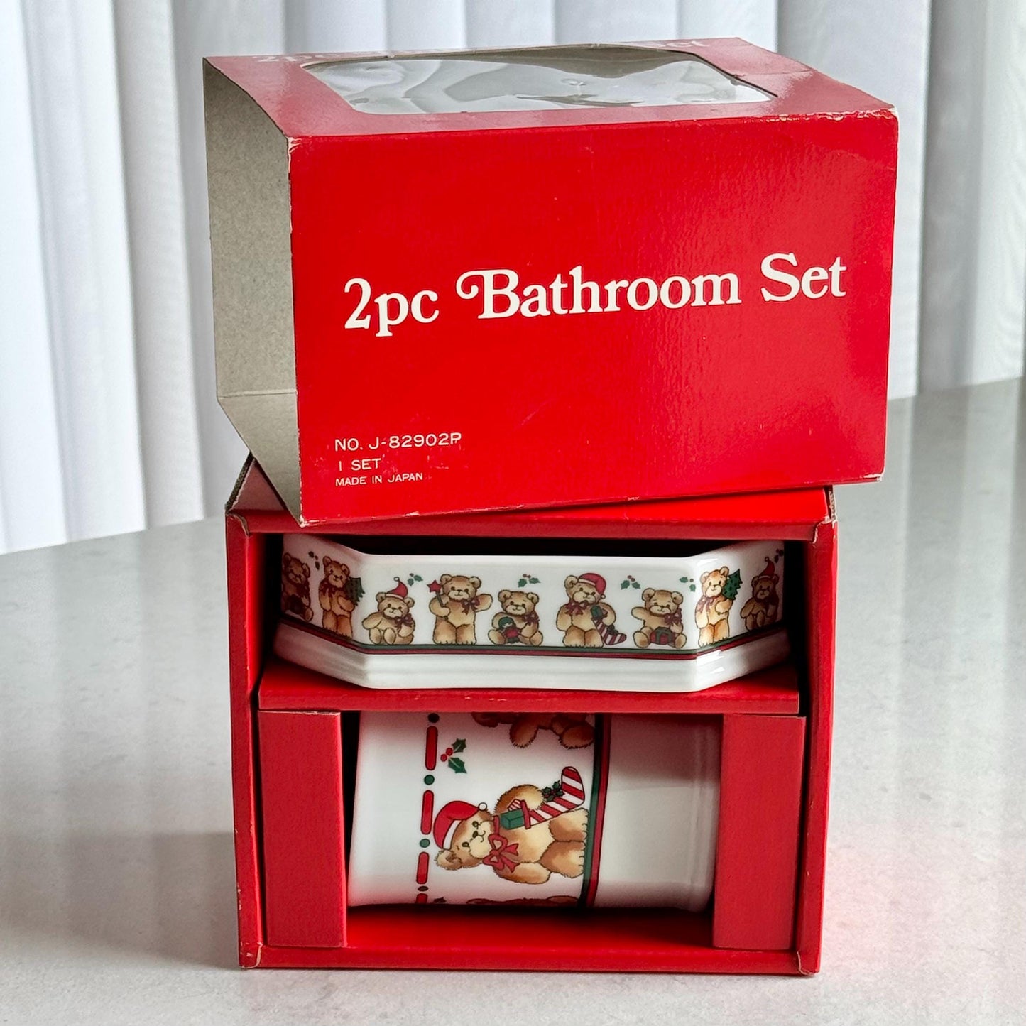 Vintage Teddy Bear 2 Piece Bathroom Set - Cup and Soap Dish