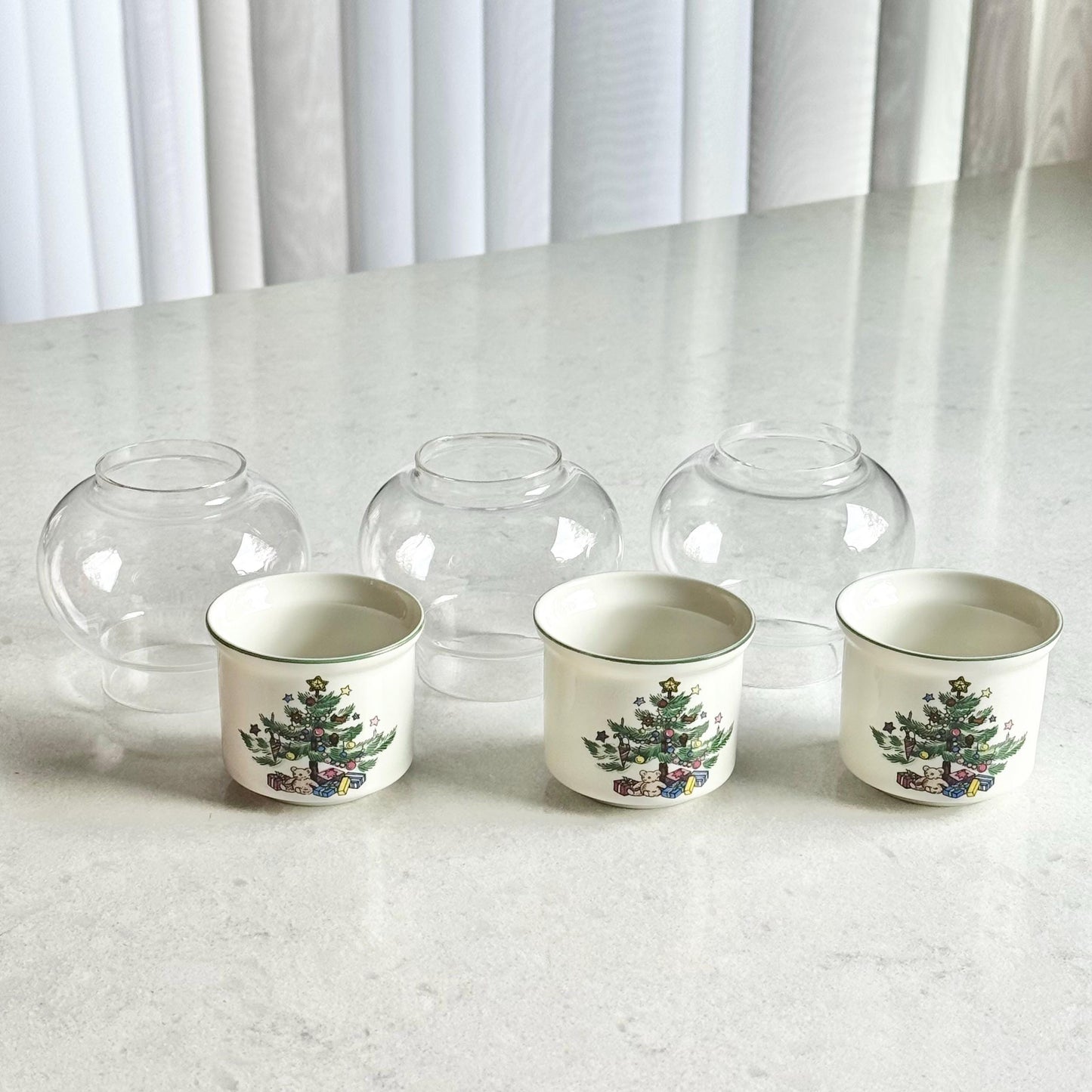 Vintage Nikko Happy Holidays Mini Globe Tea Light Candle Holders - Set of 3