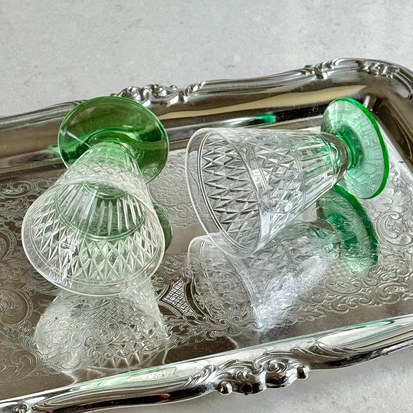 Vintage Green Uranium Footed Glasses - Set of 2