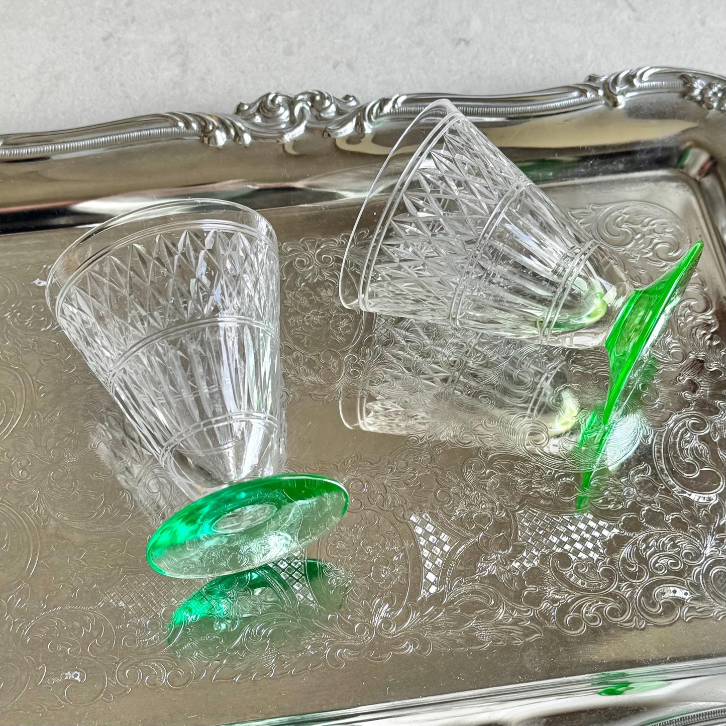 Vintage Green Uranium Footed Glasses - Set of 2