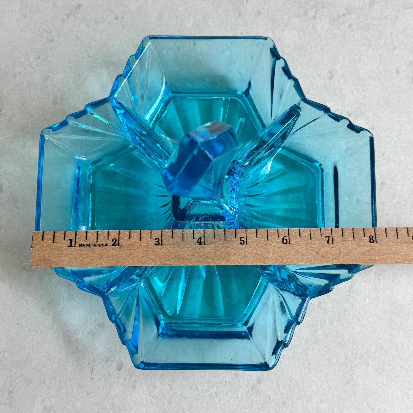 Vintage Indiana Glass Pyramid Blue Four-Part Relish Dish with Center Handle (circa 1974 - 1975)