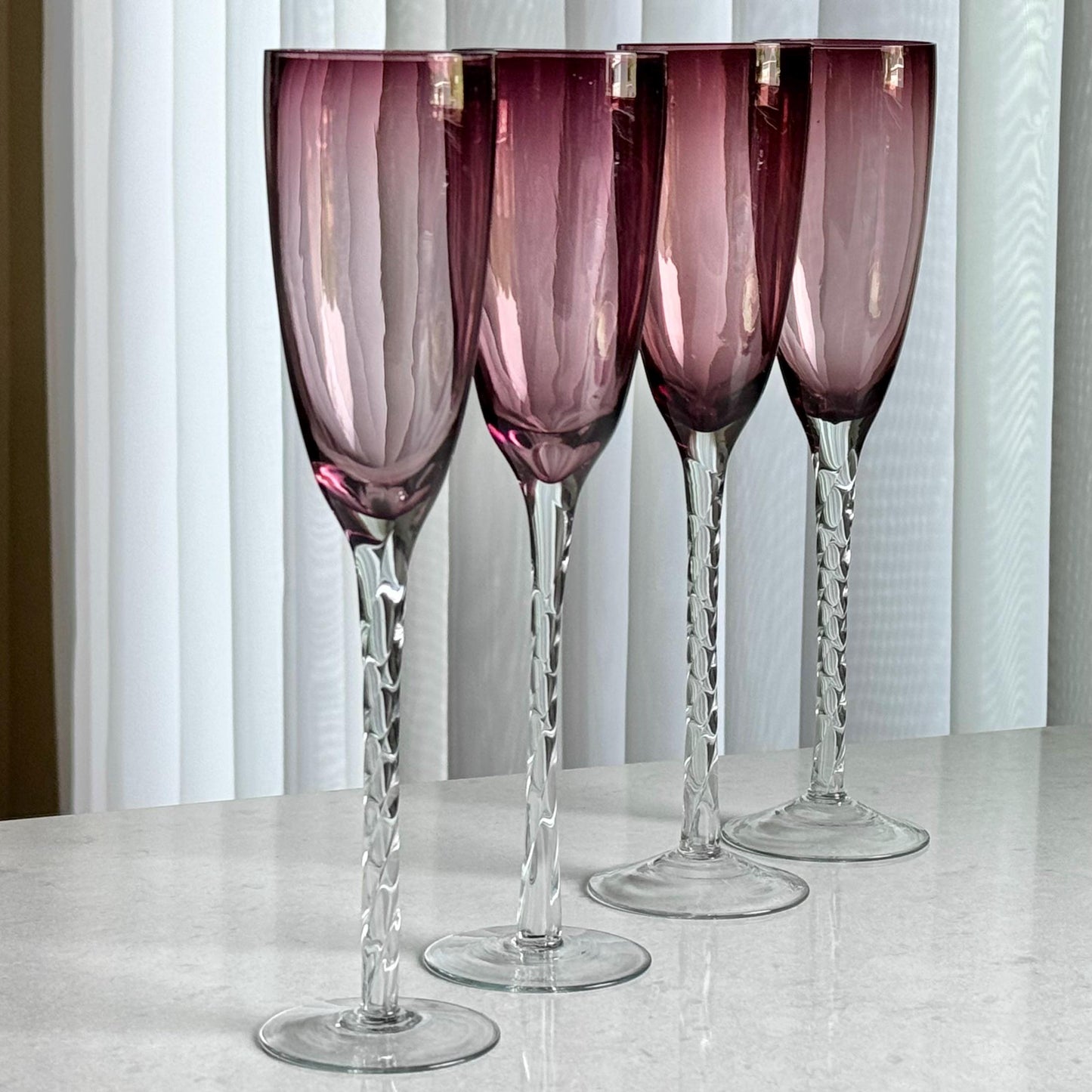 Vintage Amethyst Twisted Stem Glasses - Set of 4