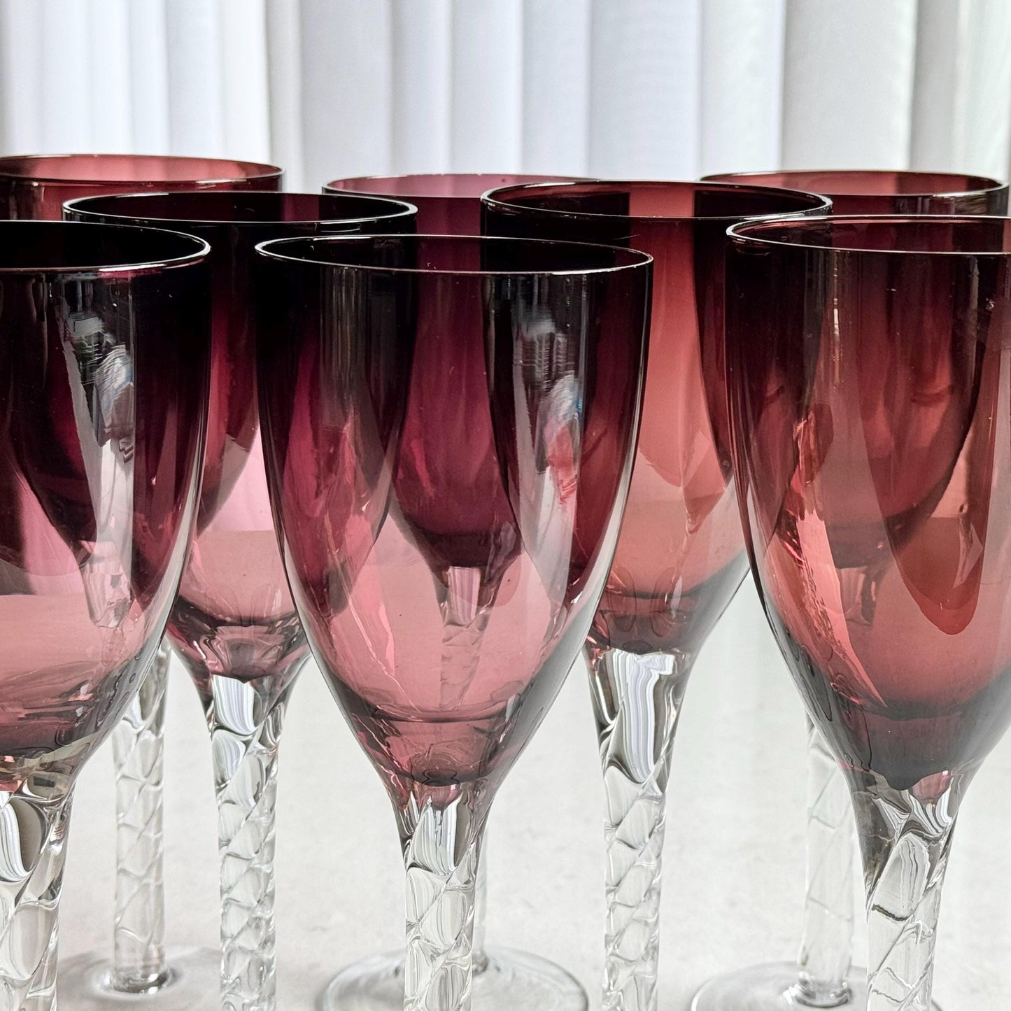 Vintage Amethyst Twisted Stem Glasses - Set o 8