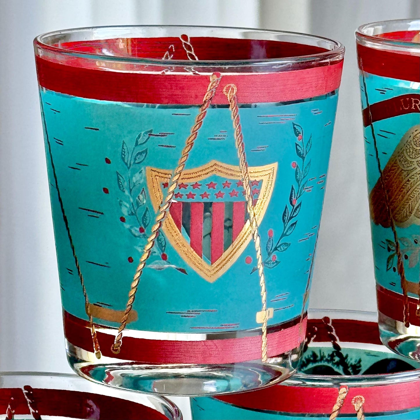Vintage Cera E Pluribus Unum Regimental Drum Glasses - Set of 5