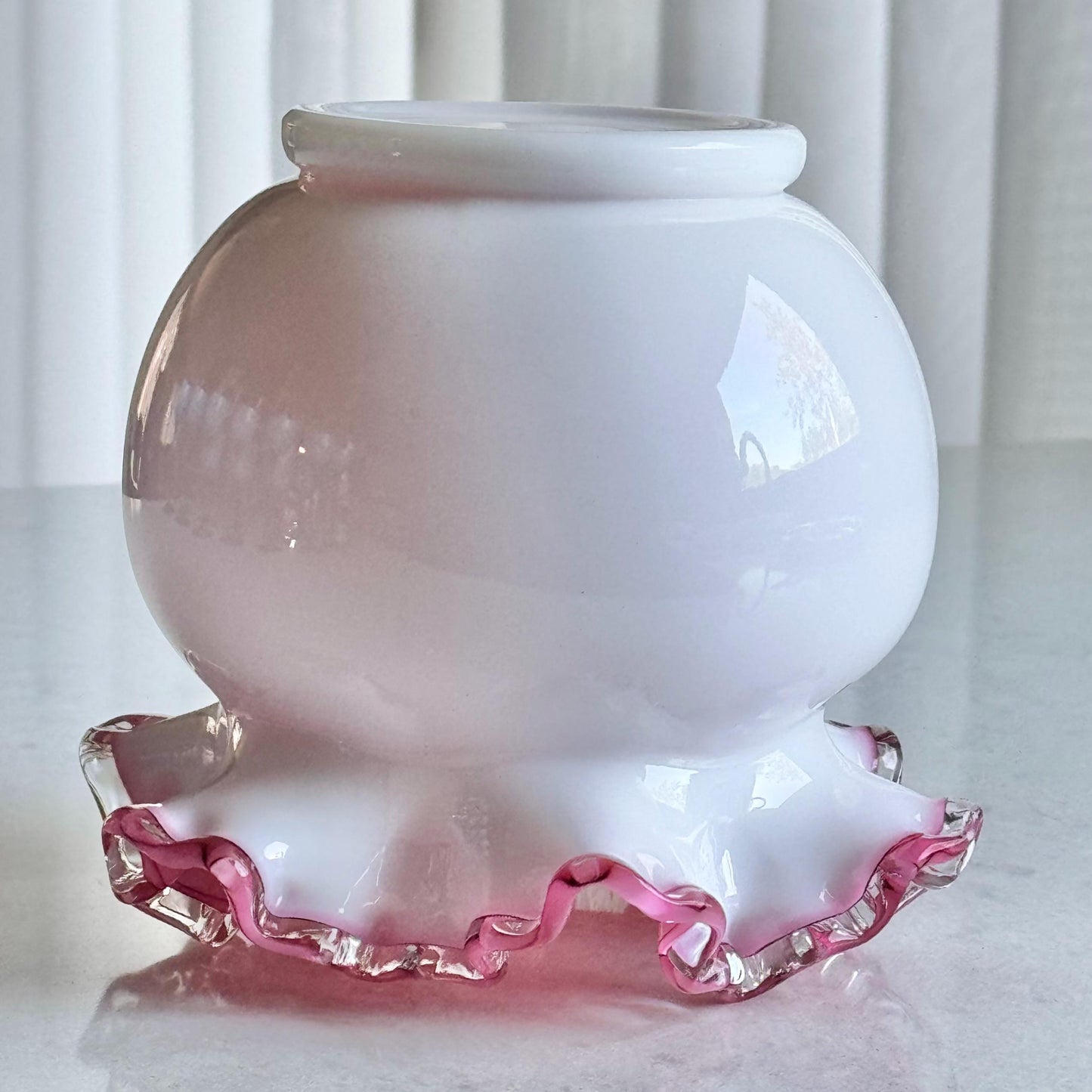 Vintage Fenton Silver Crest Rose Pink Ruffled Vase