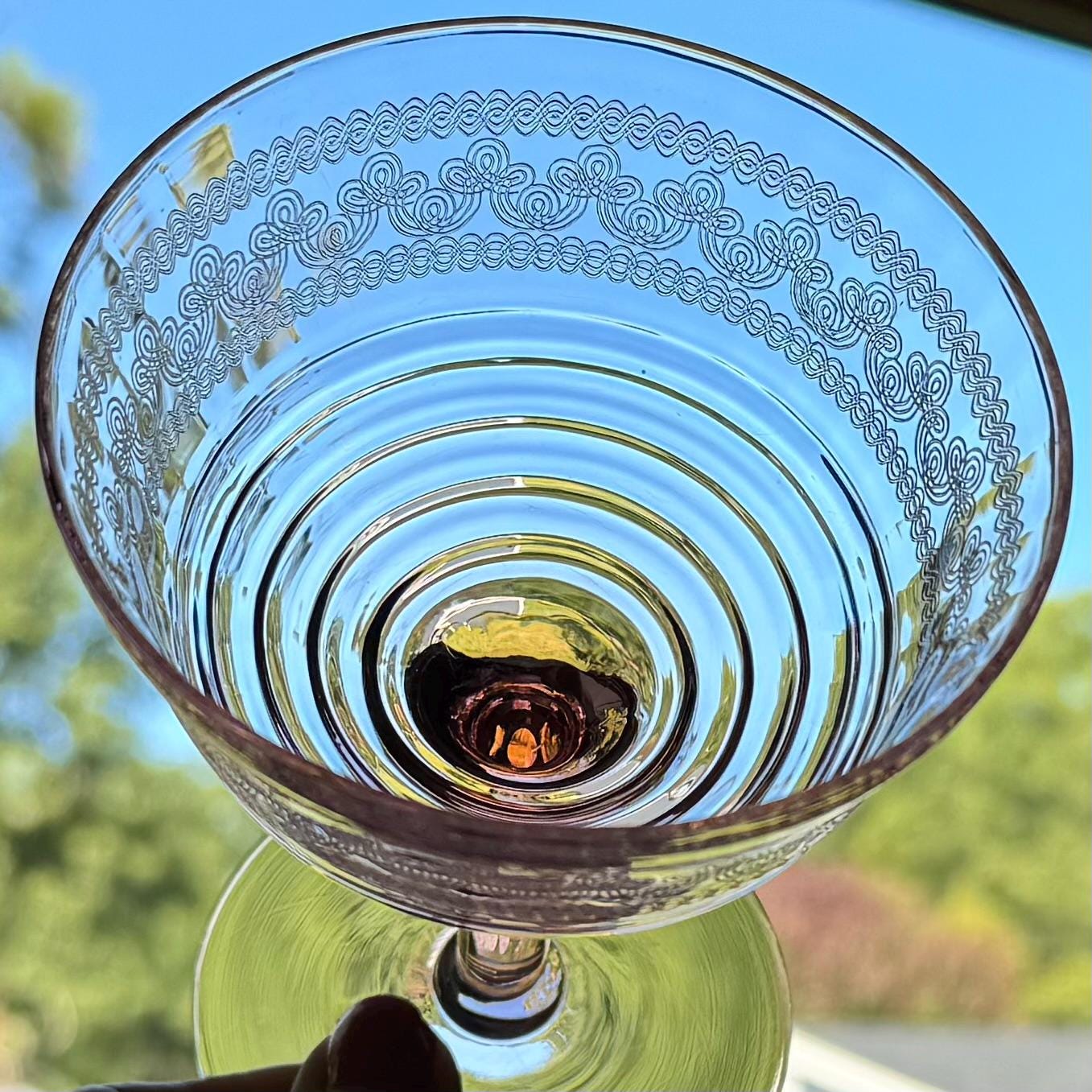 Vintage Pink Needle Etched Optic Panel Glasses - Set of 4