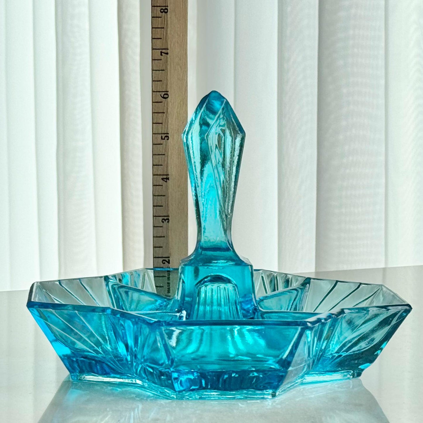 Vintage Indiana Glass Pyramid Blue Four-Part Relish Dish with Center Handle (circa 1974 - 1975)