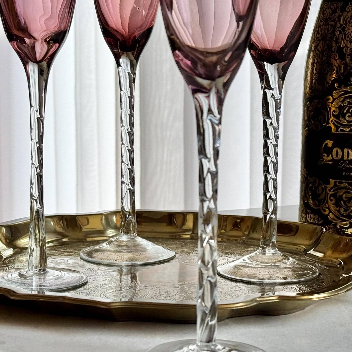 Vintage Amethyst Twisted Stem Glasses - Set of 4