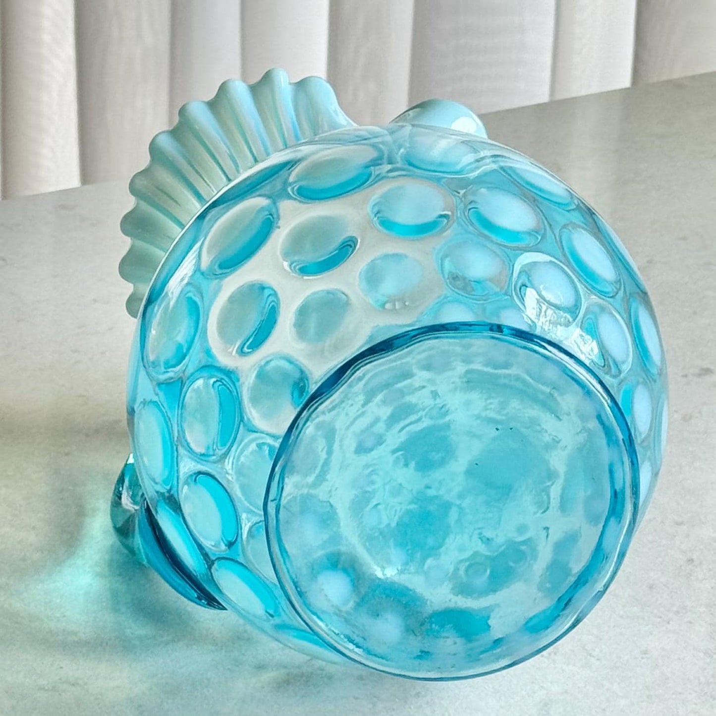 Vintage Fenton Blue Opalescent Large 9-3/4 Inch Coin Dot Pitcher