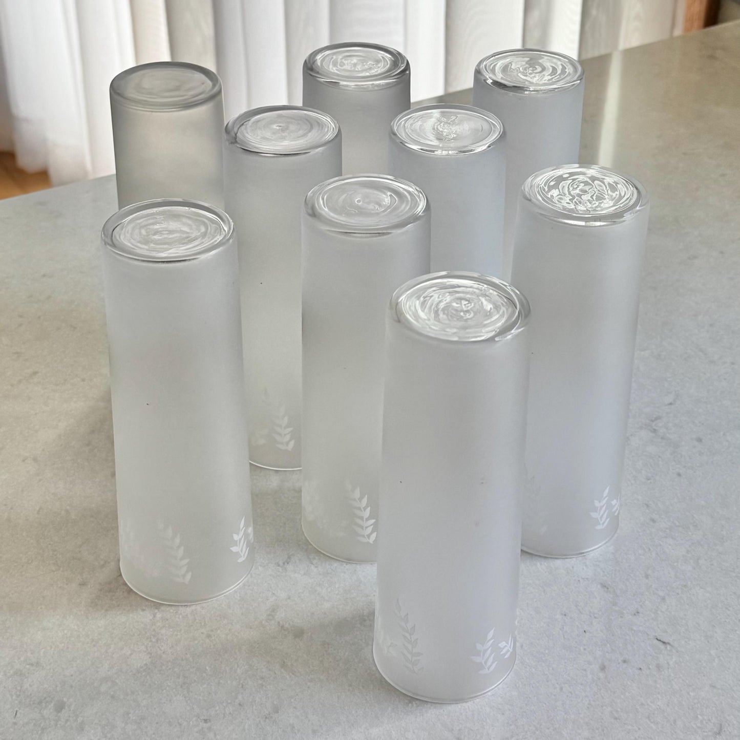Vintage Libbey Gold Fairy Nymph Frosted Cooler Glasses - Set of 9