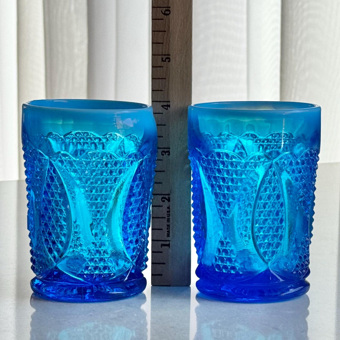 Vintage Westmoreland High Hob Blue Opalescent Tumblers - Set of 2 Glasses