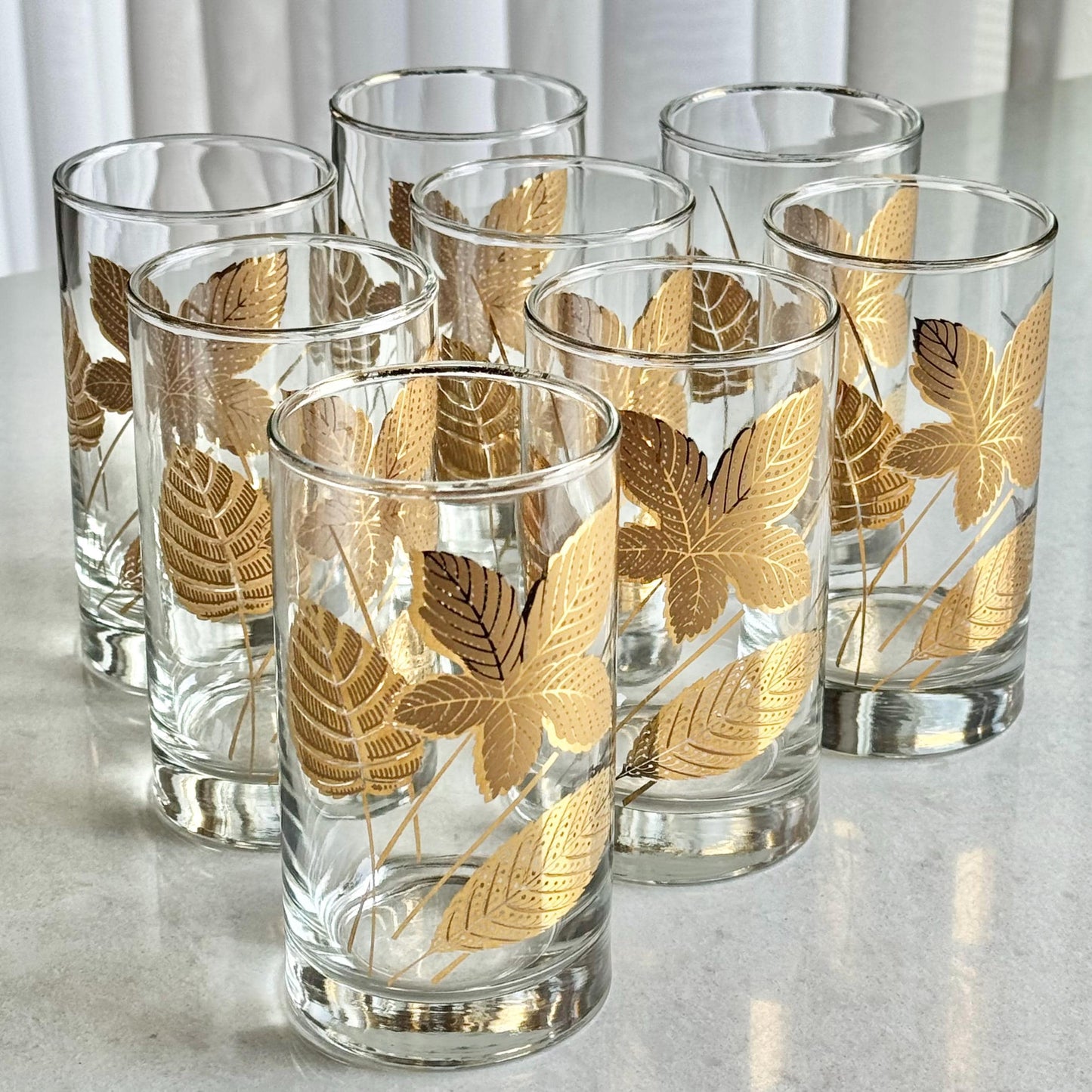 Vintage Libbey Gold Leaves Glasses -  Set of 8 Highball Tumblers