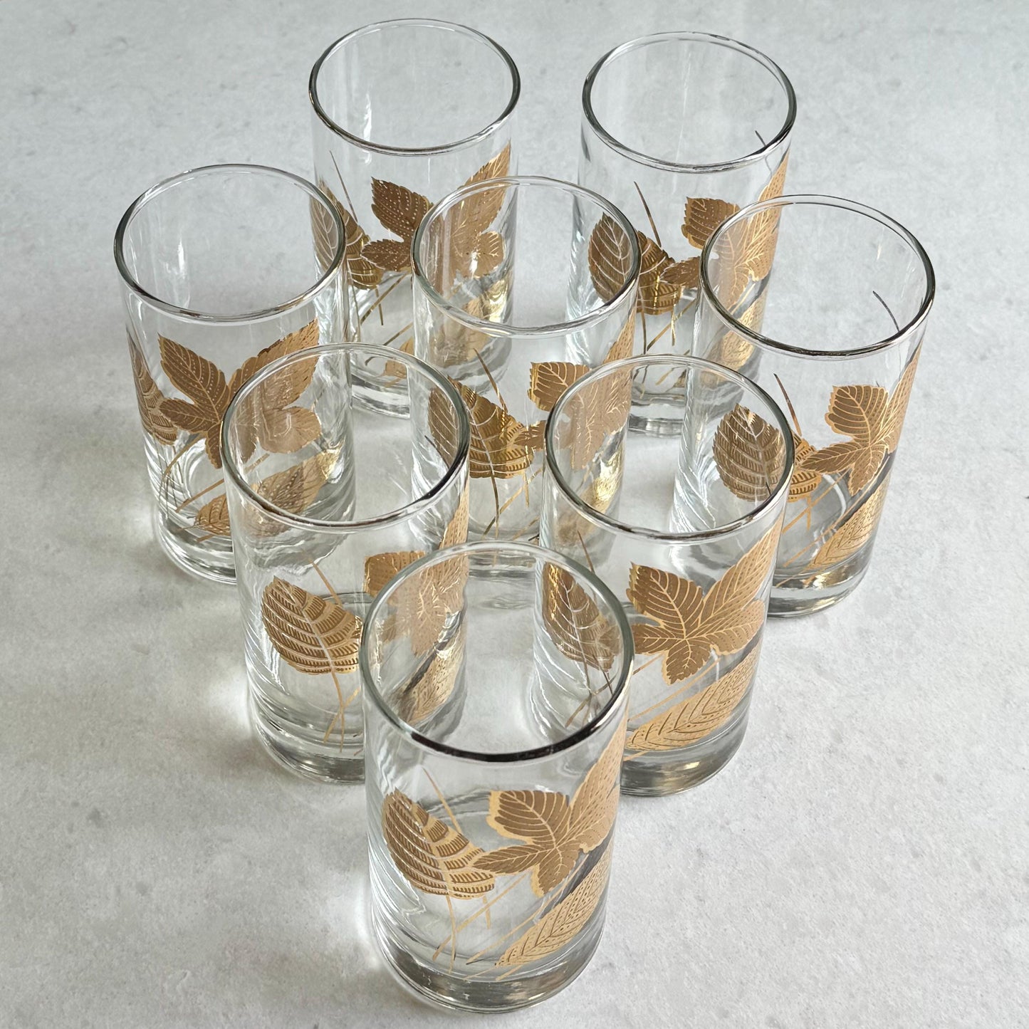Vintage Libbey Gold Leaves Glasses -  Set of 8 Highball Tumblers