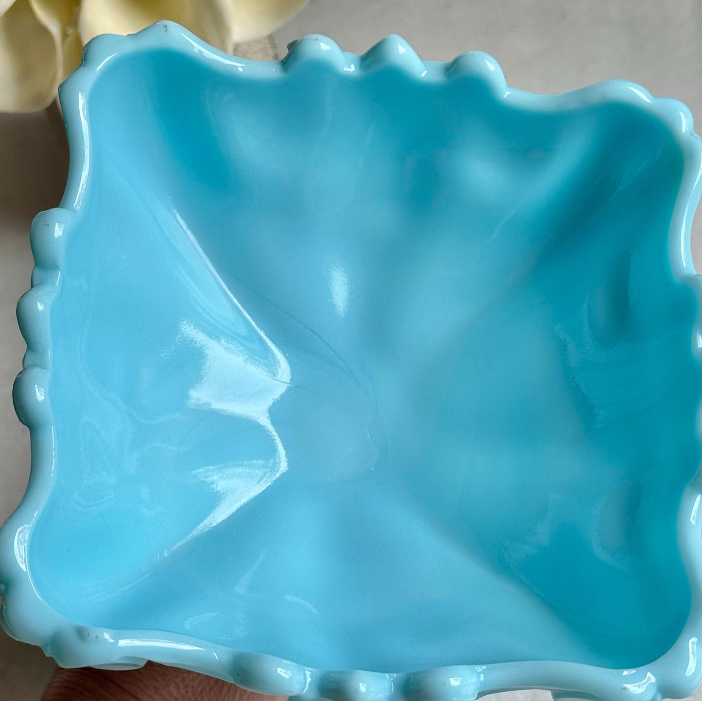 Vintage Portieux Vallerysthal Opaline Blue Pedestal Dish