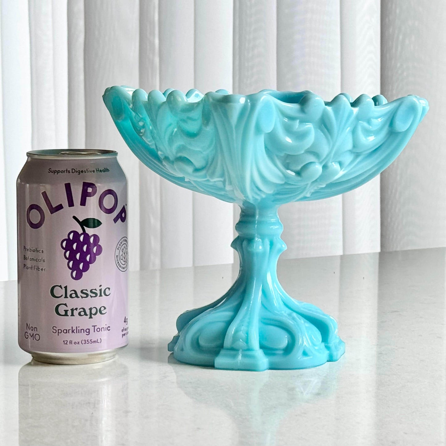 Vintage Portieux Vallerysthal Opaline Blue Pedestal Dish