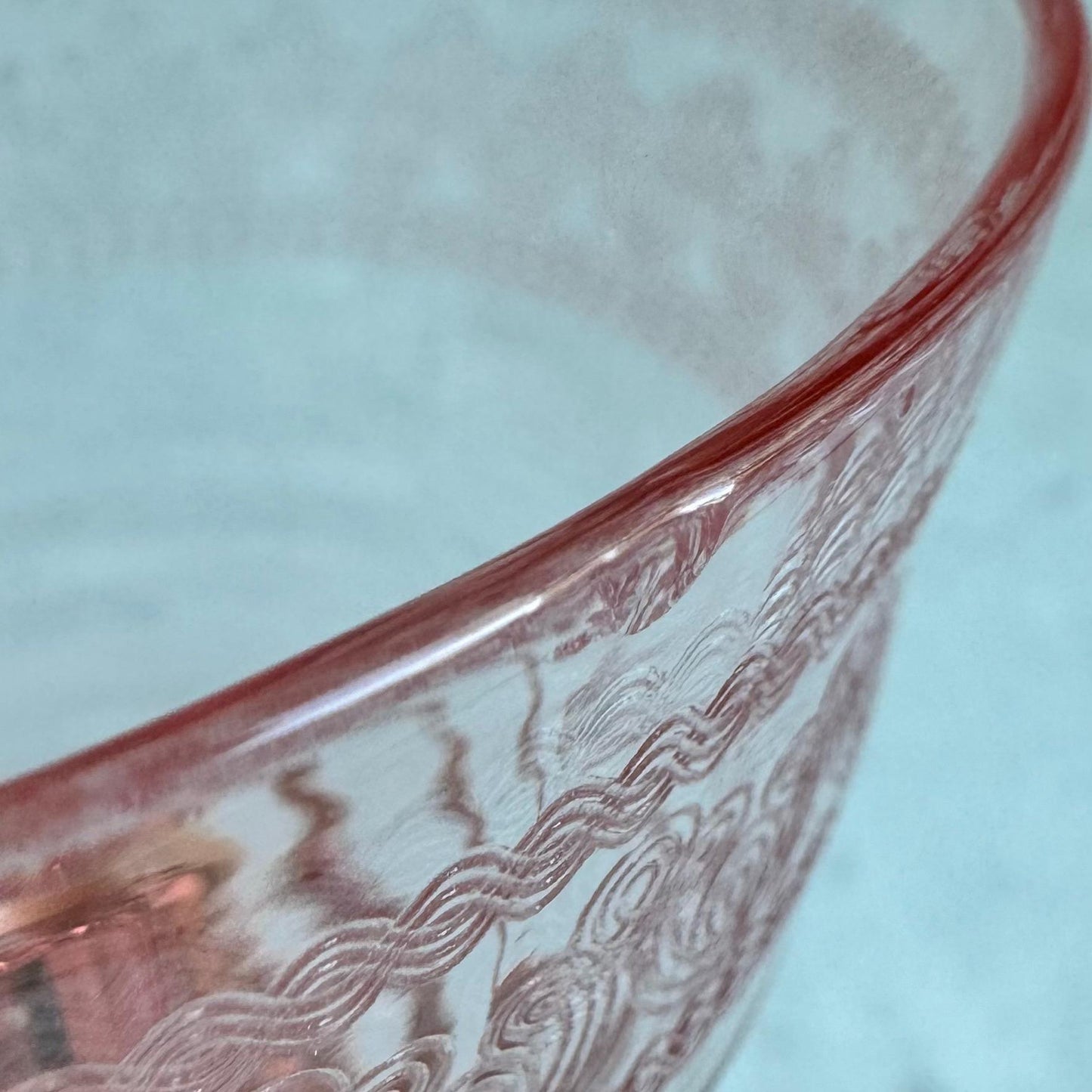 Vintage Pink Needle Etched Optic Panel Glasses - Set of 4