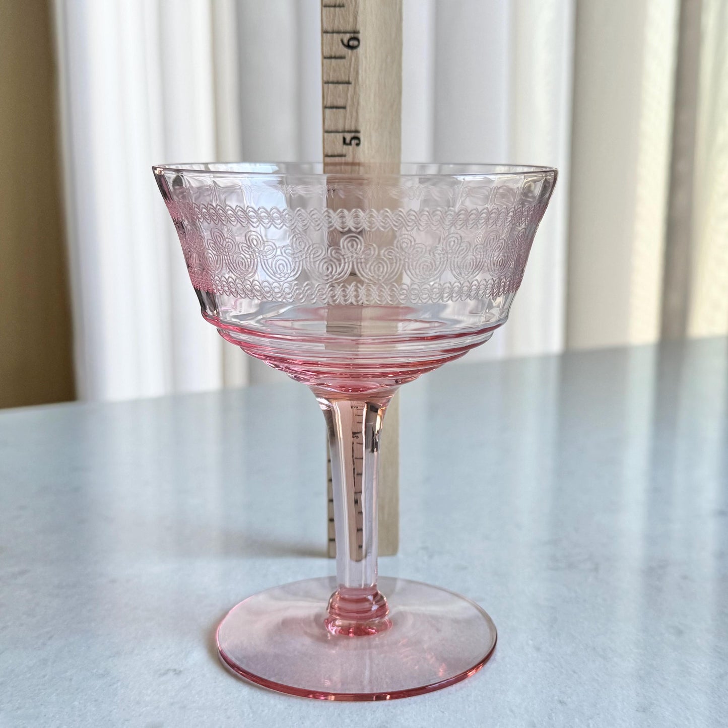 Vintage Pink Needle Etched Optic Panel Glasses - Set of 4