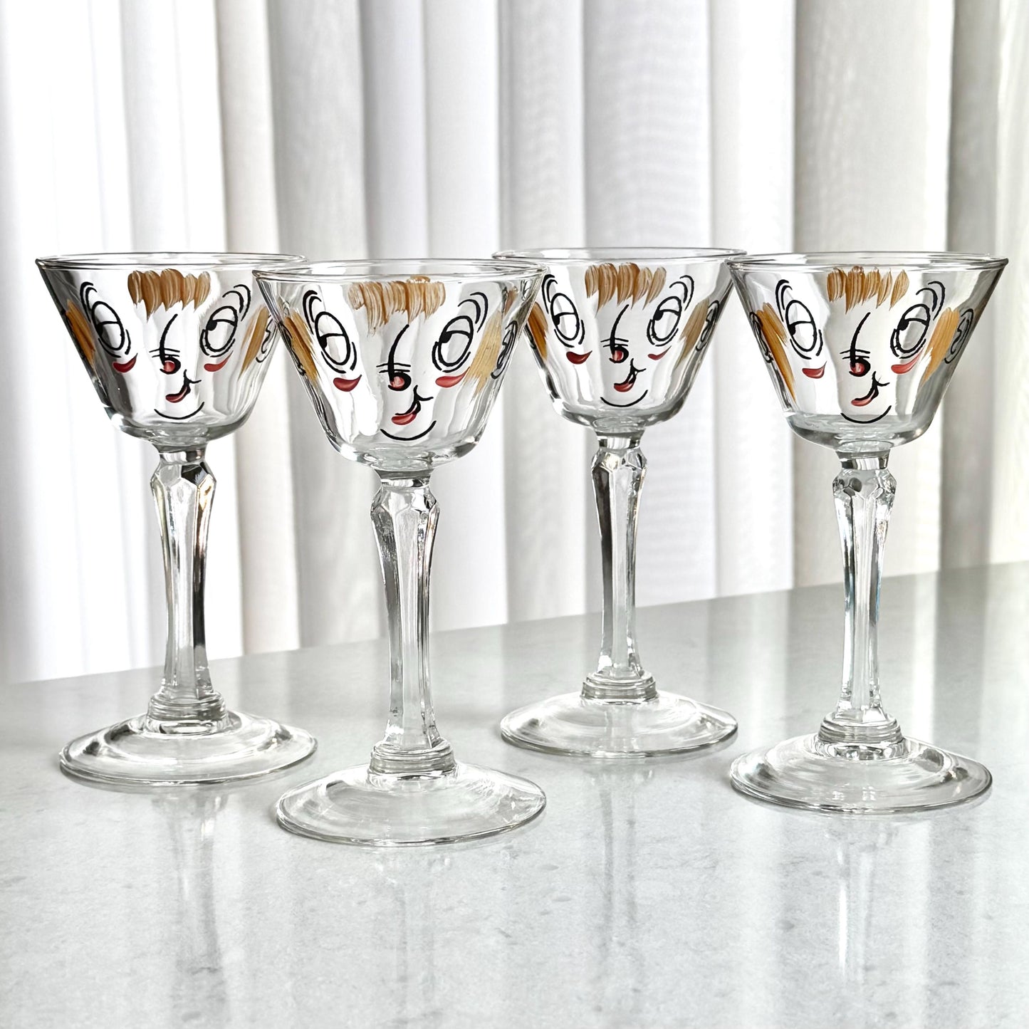 Vintage Gay Fad Studios Tipsy Beau Brummel Martini Cocktail Glasses - Set of 7