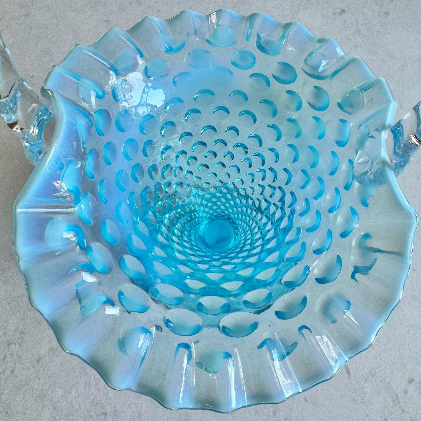 Vintage Fenton Blue Opalescent Large 12 Inch Basket (circa 1939 - 1955)