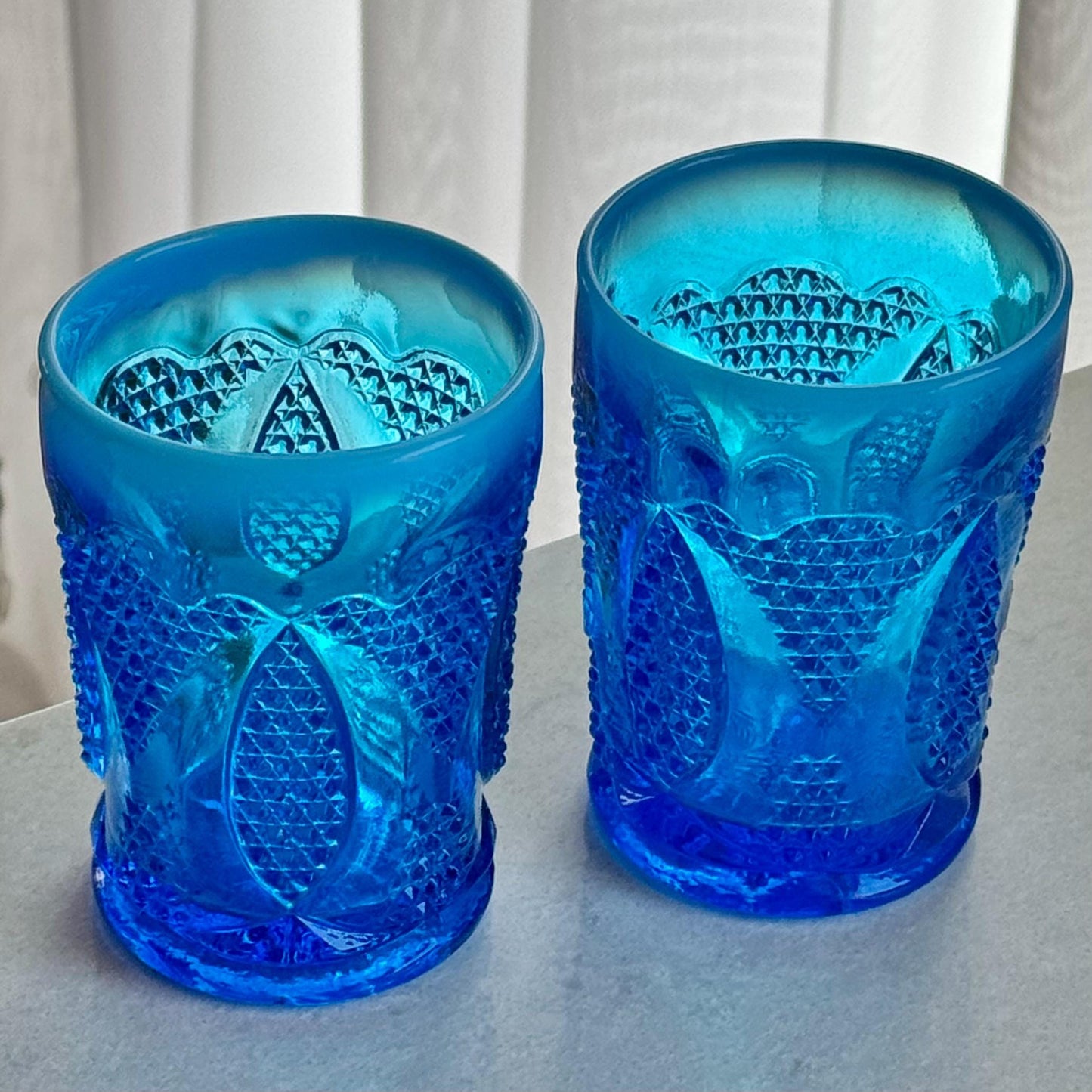 Vintage Westmoreland High Hob Blue Opalescent Tumblers - Set of 2 Glasses