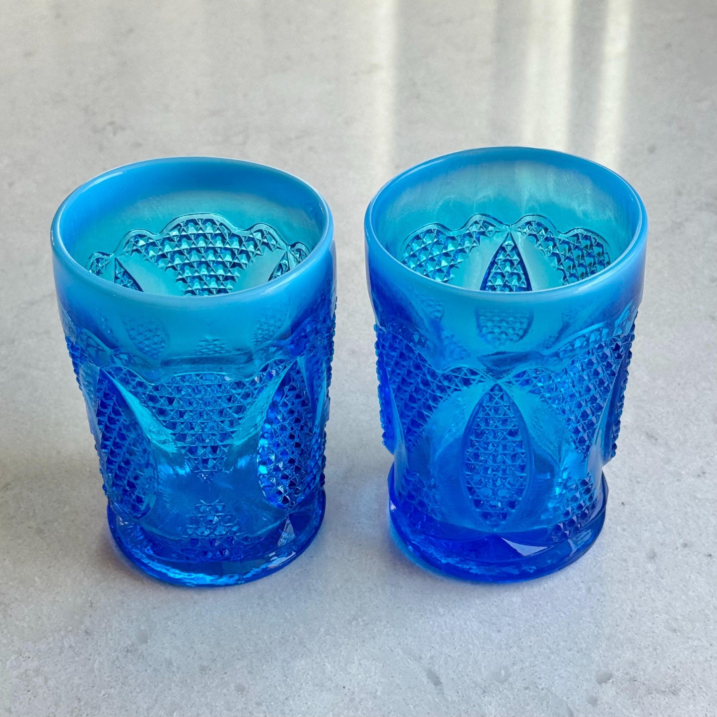 Vintage Westmoreland High Hob Blue Opalescent Tumblers - Set of 2 Glasses