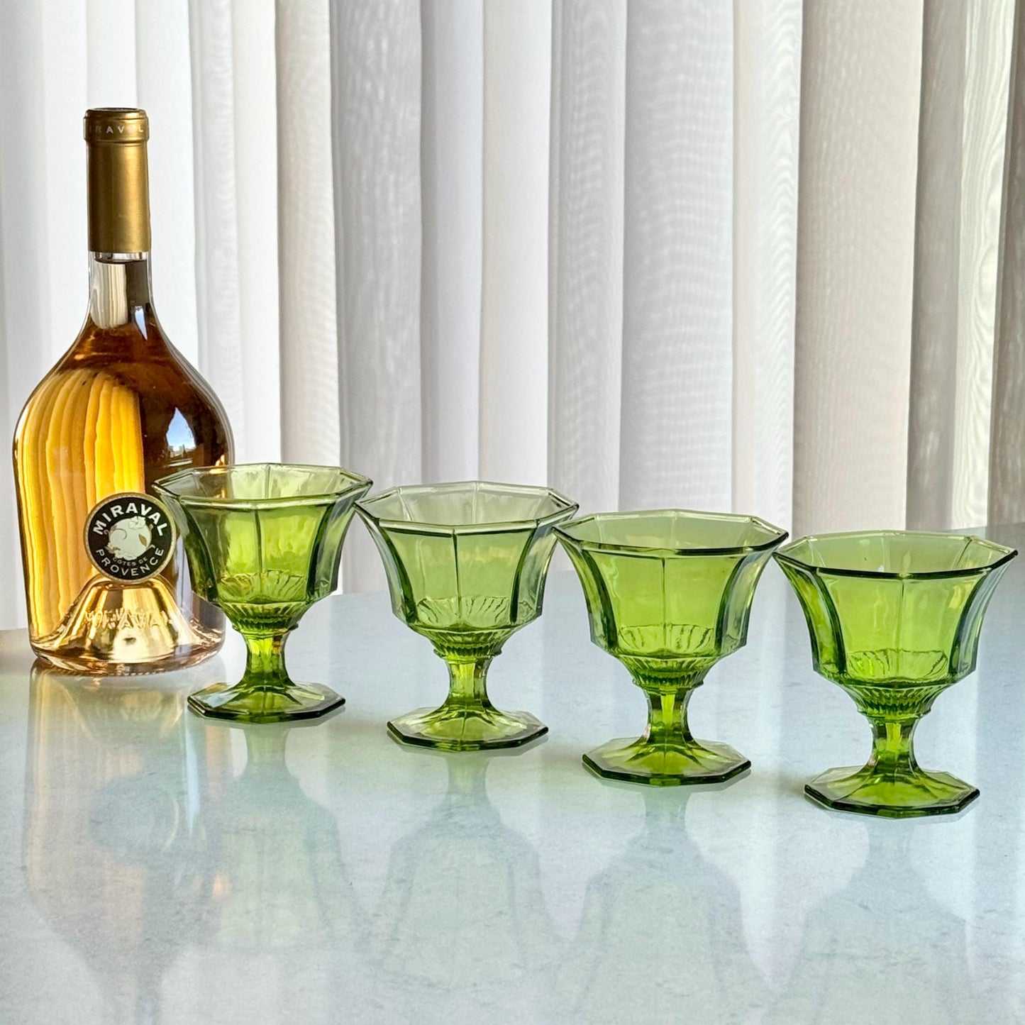 Vintage Independence Glass Octagonal Champagne Glasses / Sherbet Dishes - Set of 4